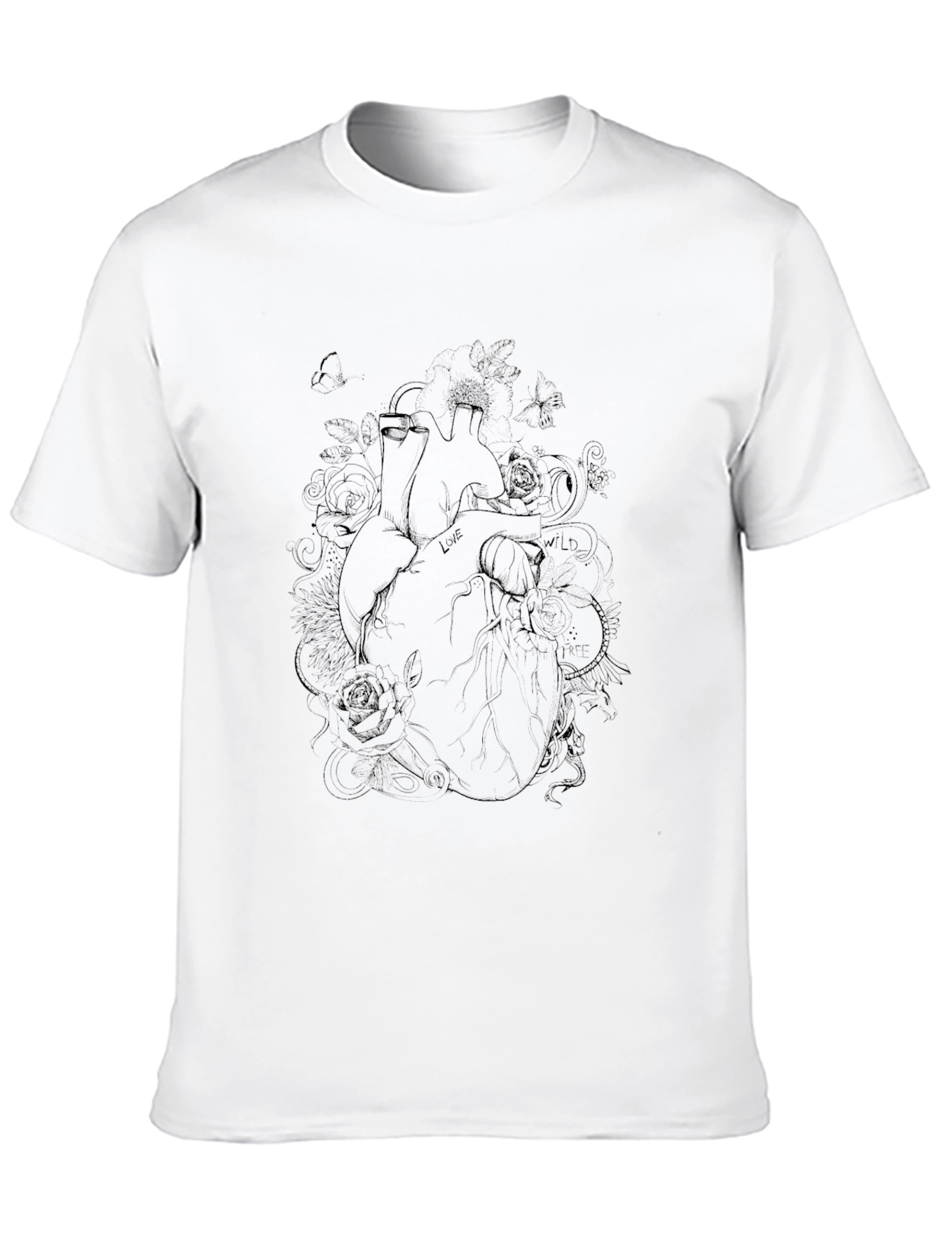 Black Anatomical Heart Rose T-Shirt - Black Cotton Blend Tee view 10