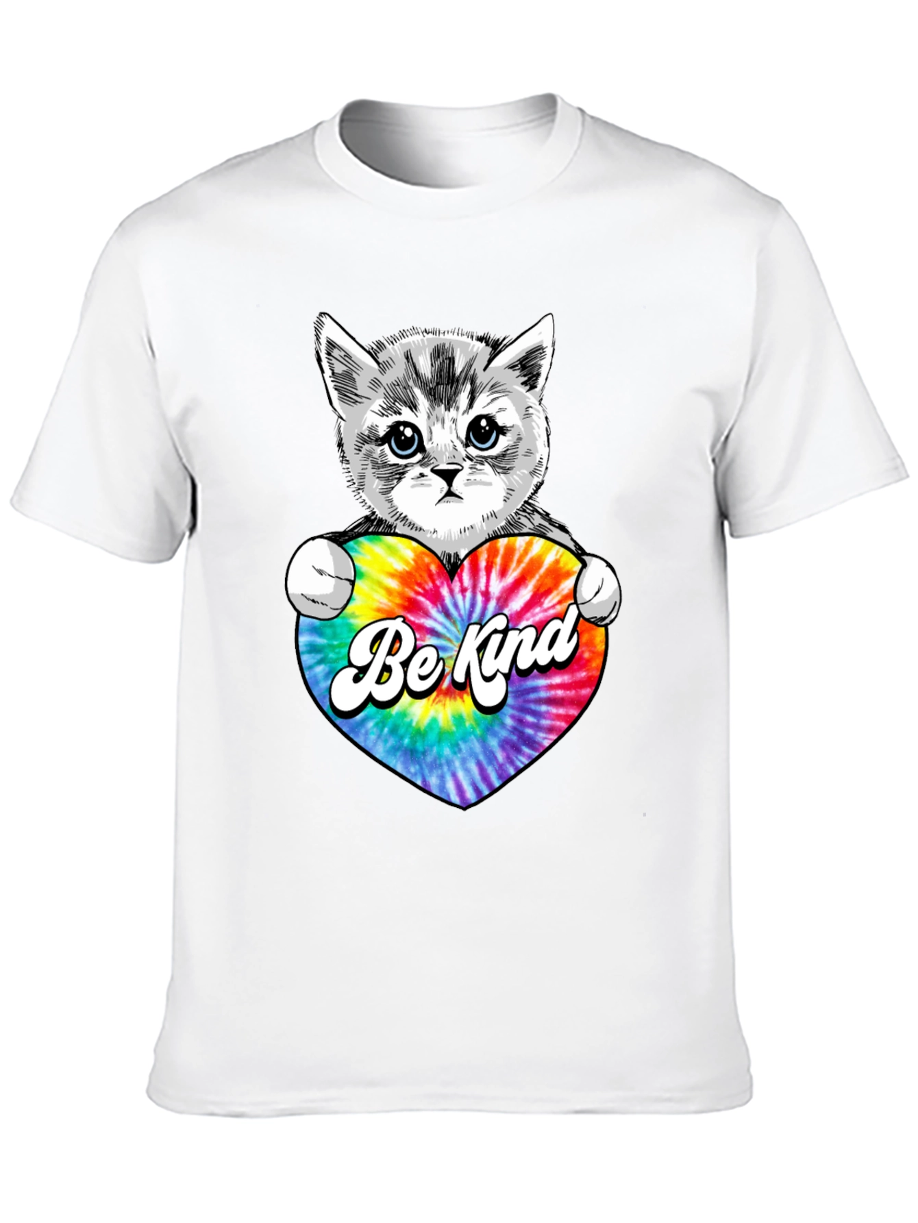 Black Cute Kitten 'Be Kind' Tie-Dye Heart T-Shirt view 10