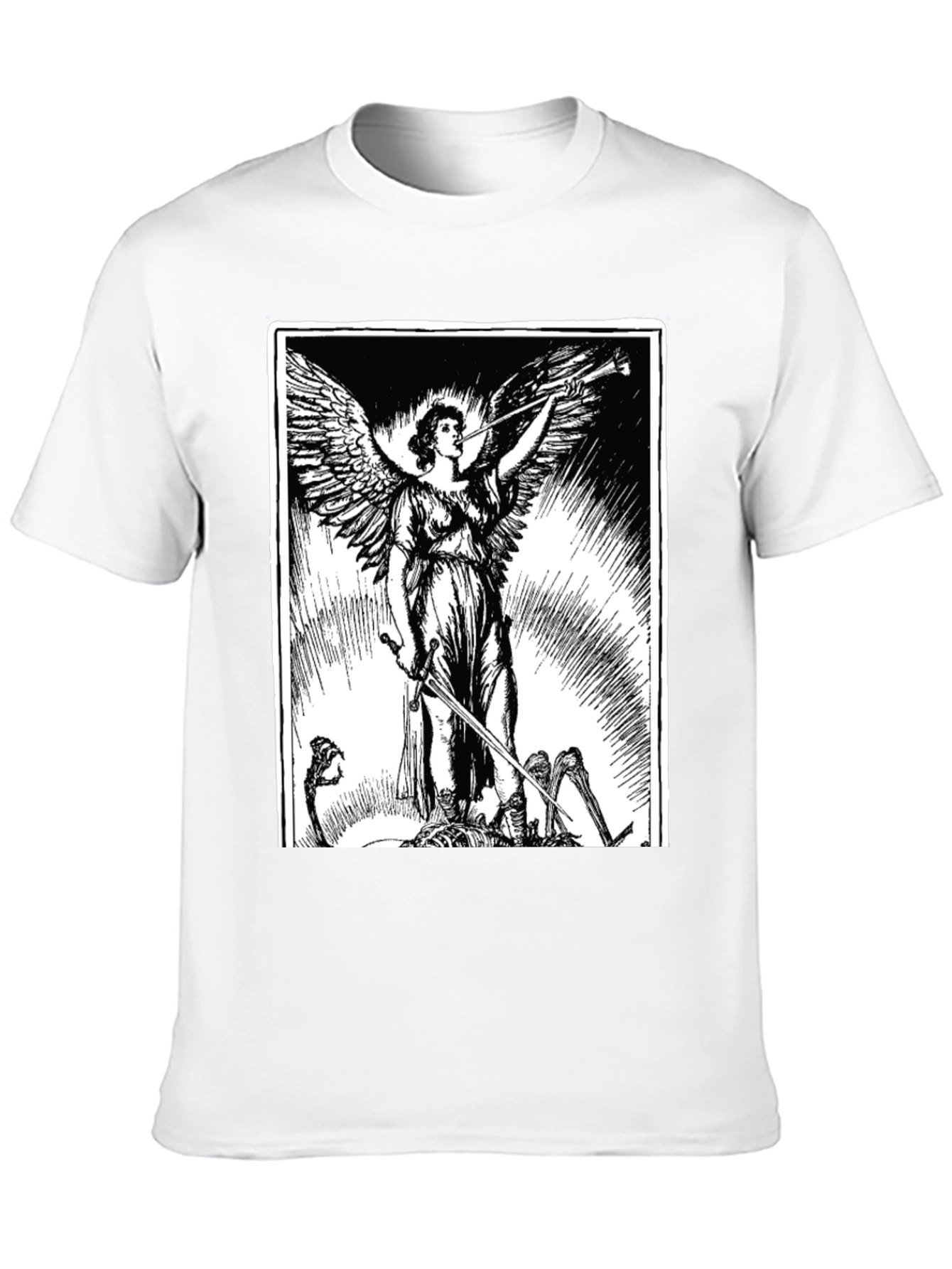 Black Angel with Sword Graphic Print Black T-Shirt view 10