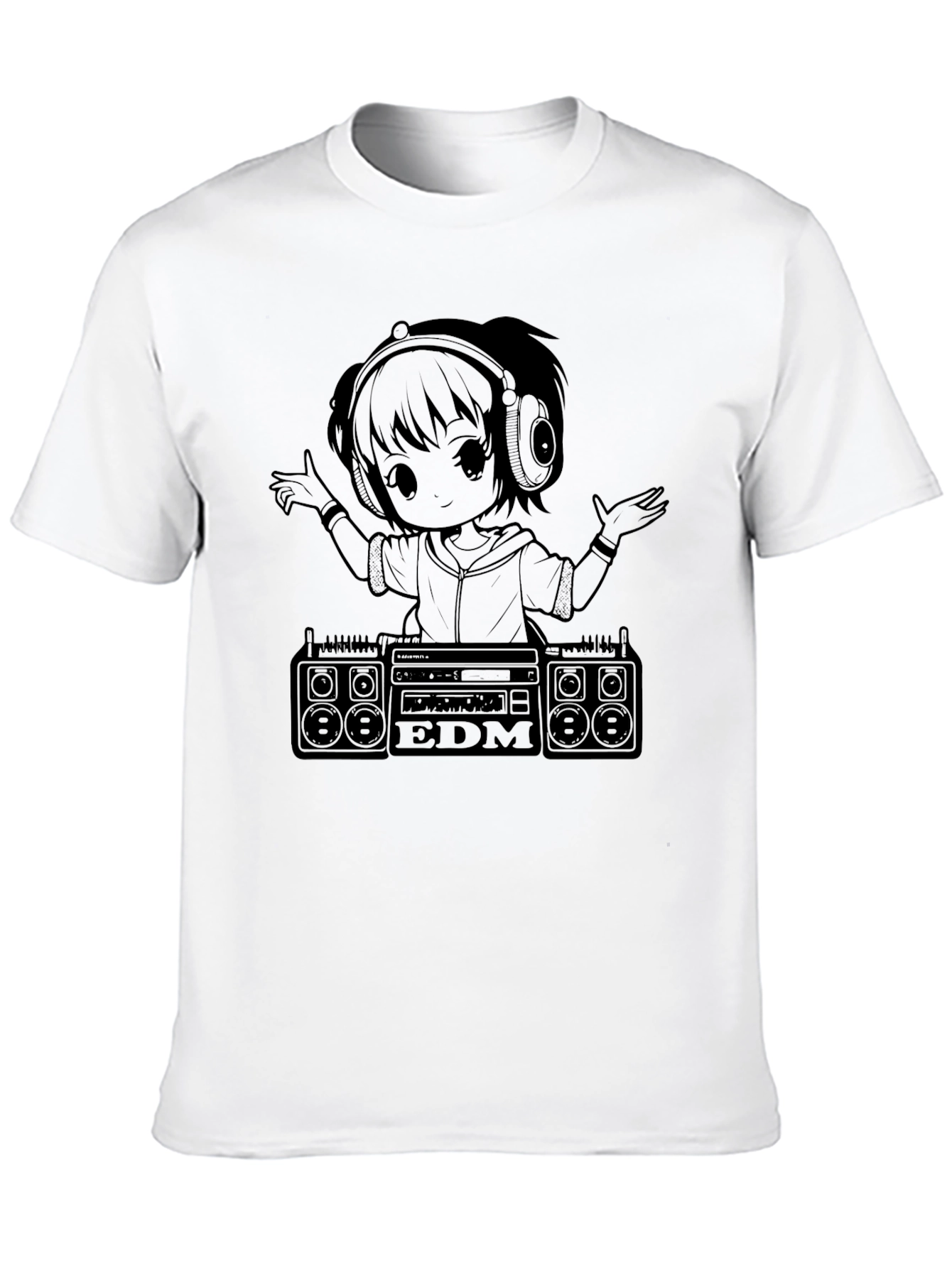 Black EDM Anime Girl DJ Black T-Shirt view 10