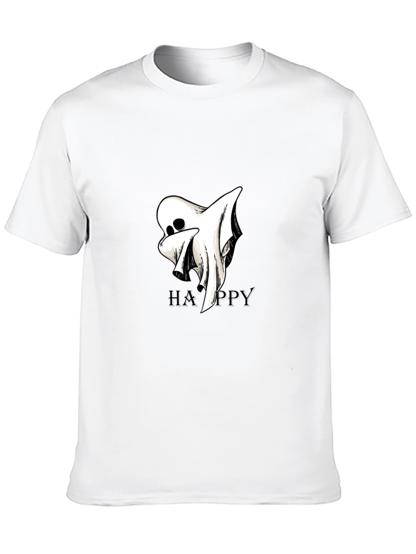 Black Spooky Ghost Happy Graphic Black T-Shirt view 10