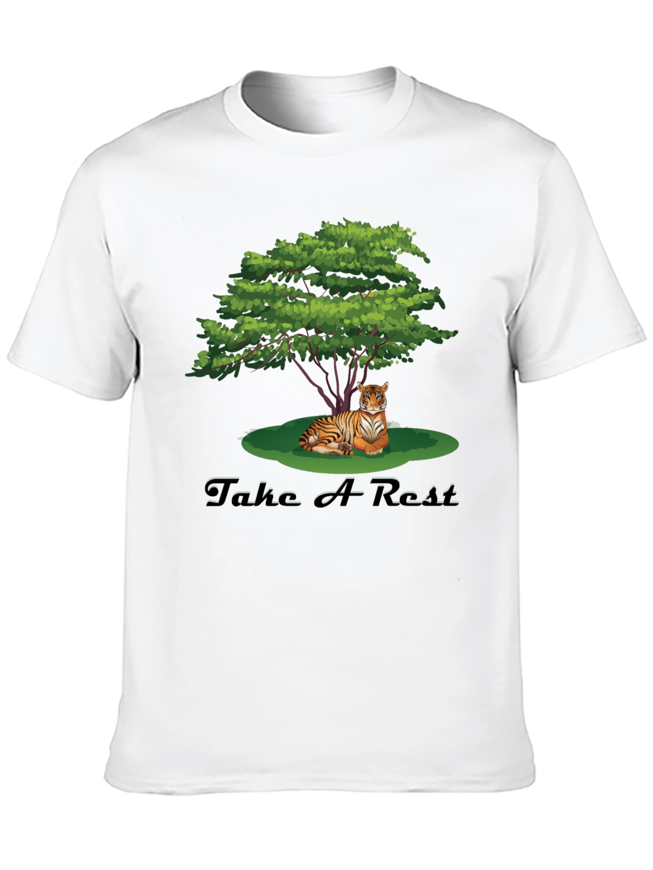 Black Men's Black Tiger Resting Under Tree Graphic Tee view 10