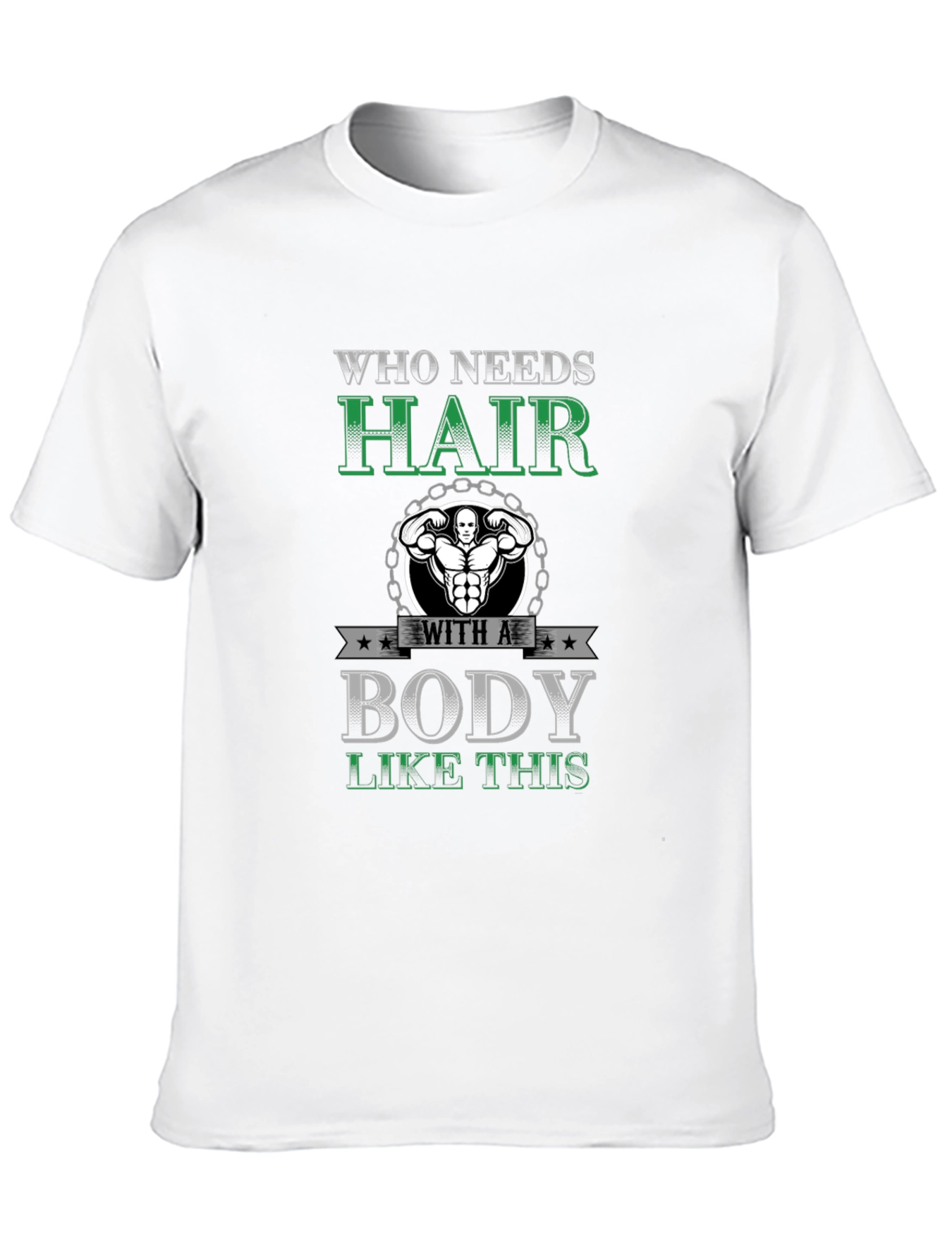 Black Who Needs Hair? Bodybuilding Graphic Tee view 10