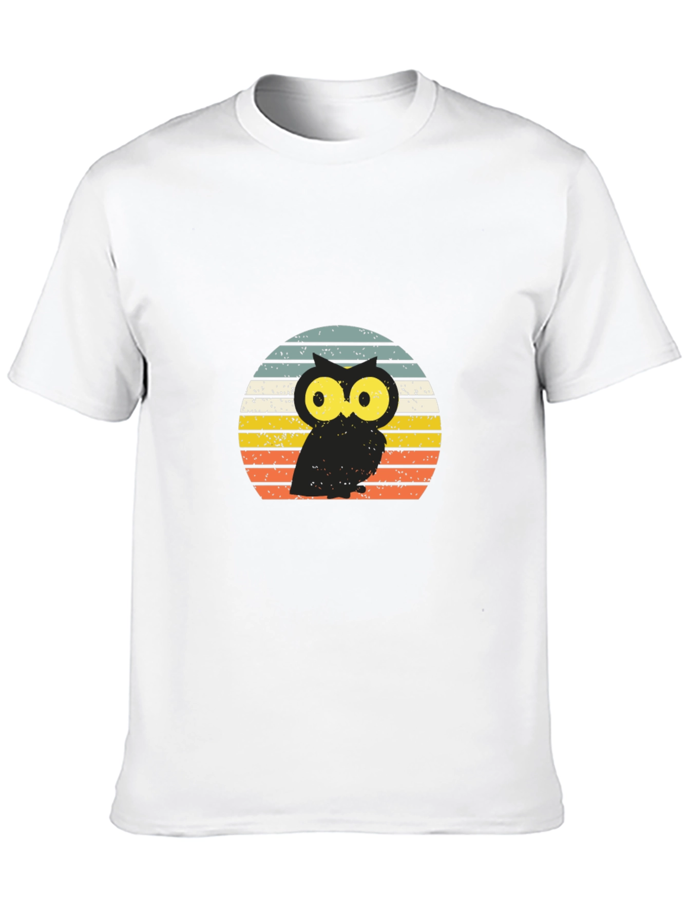 Black Retro Owl T-Shirt - Vintage Sunset Design view 10