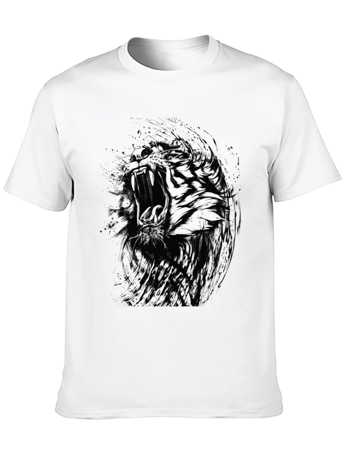 Black Abstract Roaring Tiger Graphic Black T-Shirt view 10