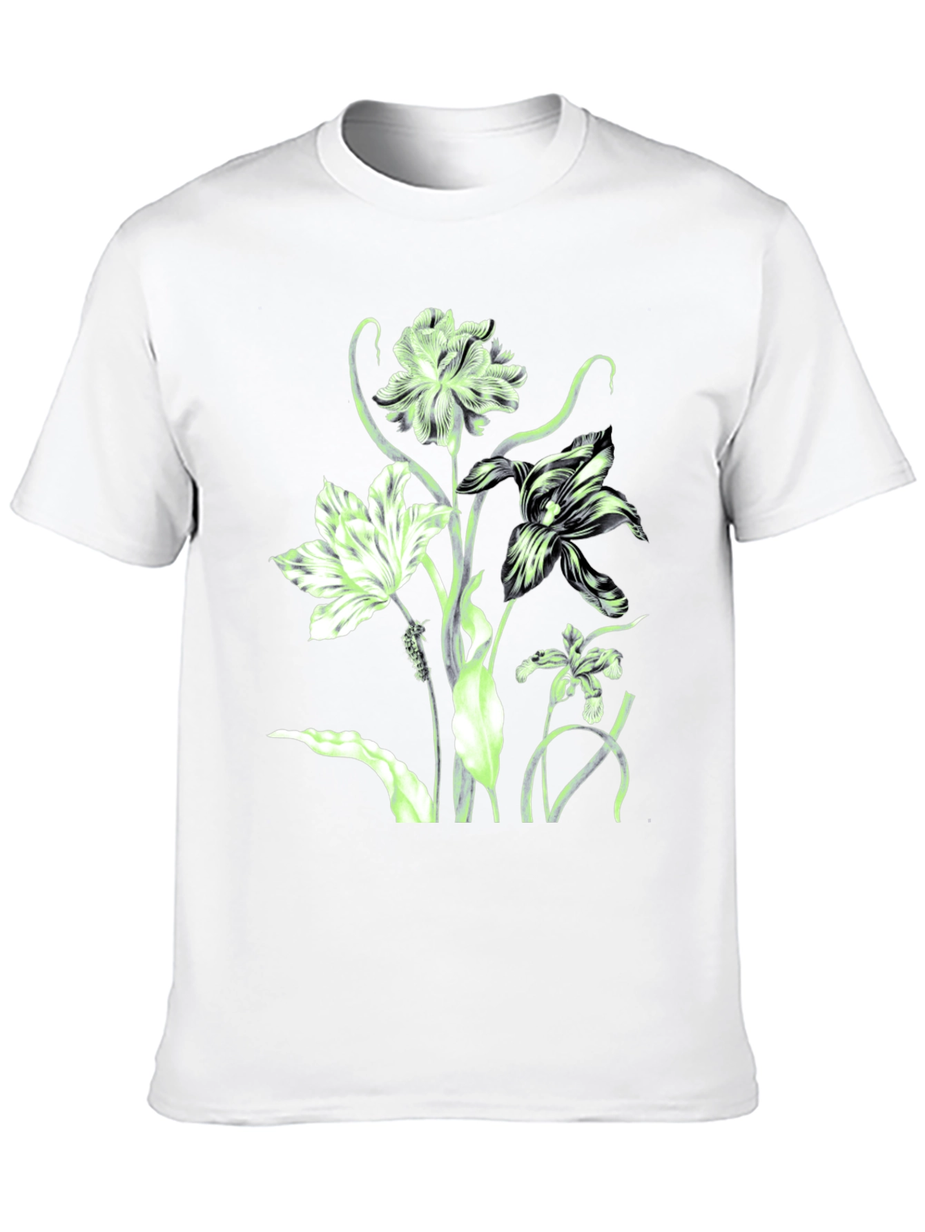 Black Floral Print Crew Neck T-Shirt - Black view 10