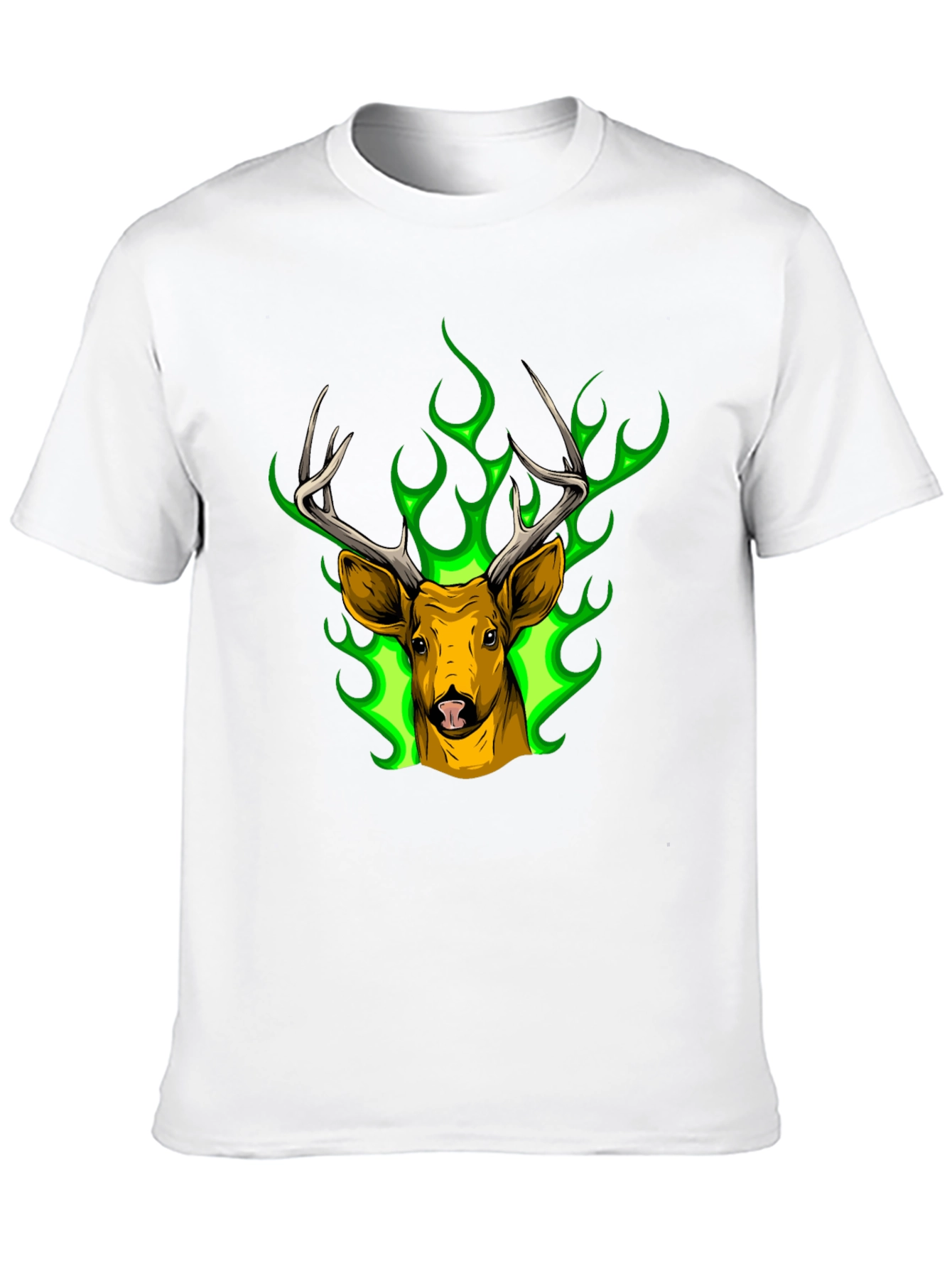 Black Deer Head Graphic Tee - Green Flame Stag Design view 10