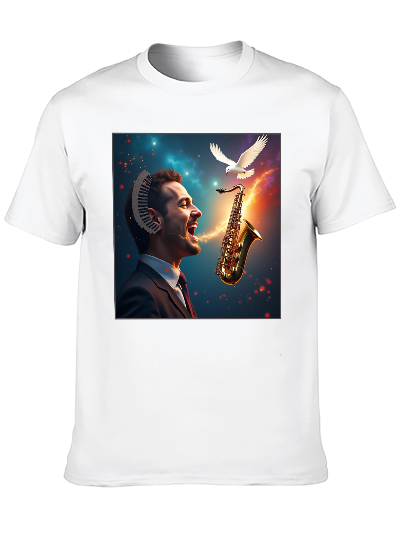 Black Musical Mind T-Shirt - Artistic Saxophone Design view 10
