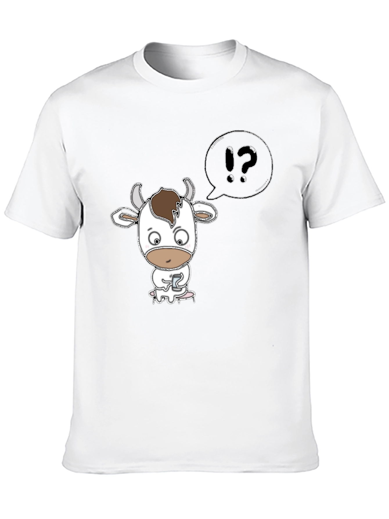 Black Cow Cartoon T-Shirt: "What?" Black Tee view 10