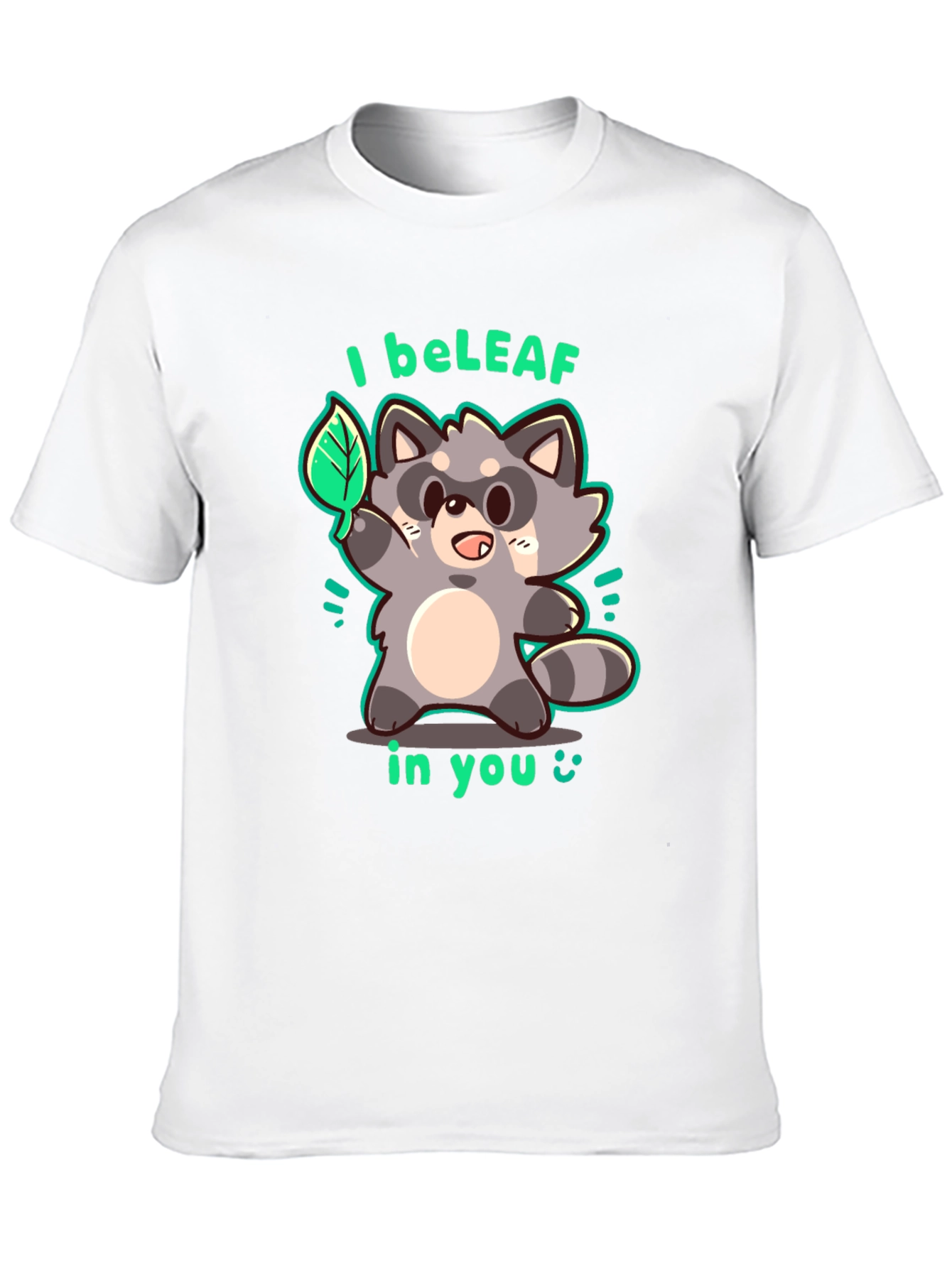 Black I beLEAF in You Raccoon Graphic T-Shirt view 10