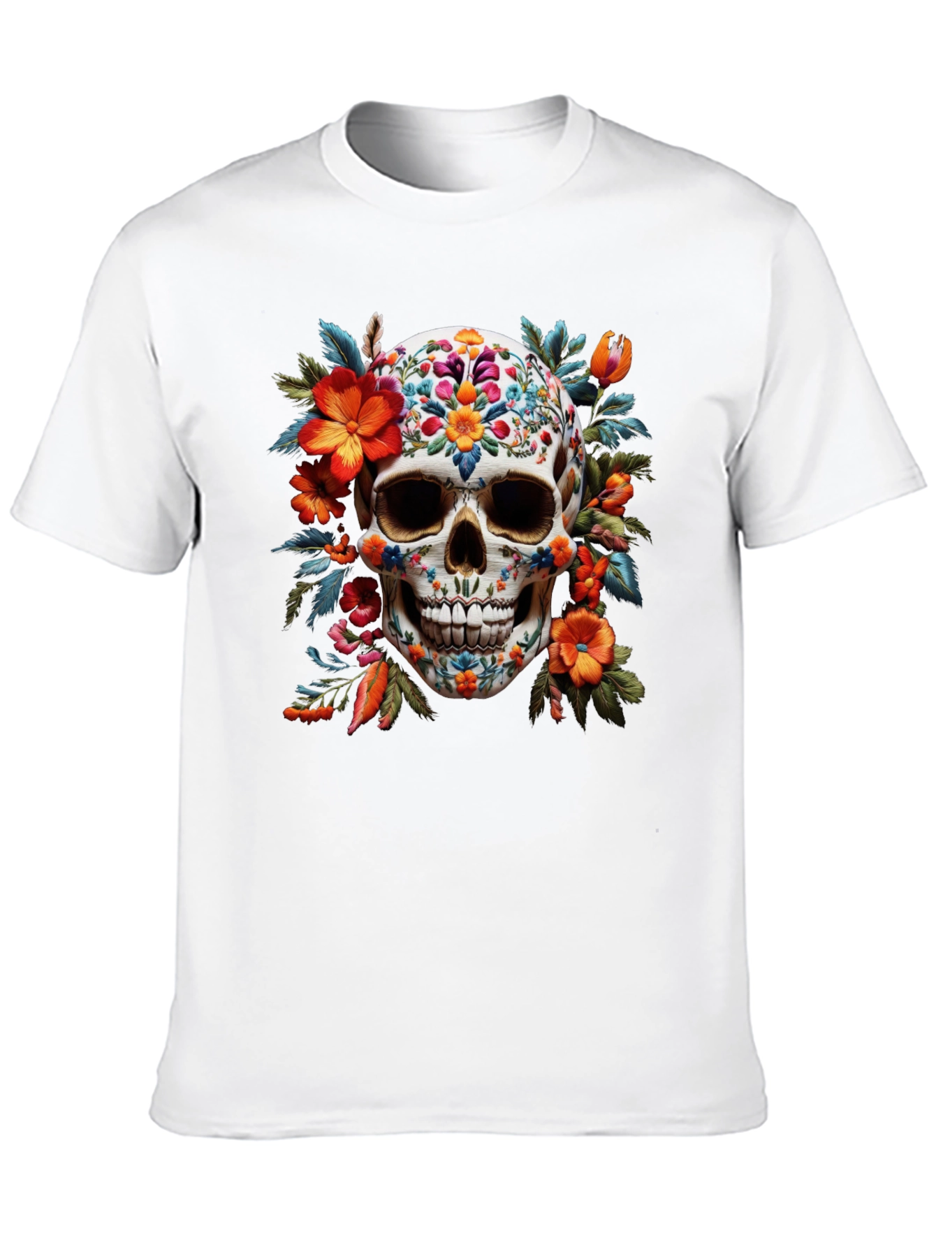 Black Floral Skull Graphic Tee - Day of the Dead view 10