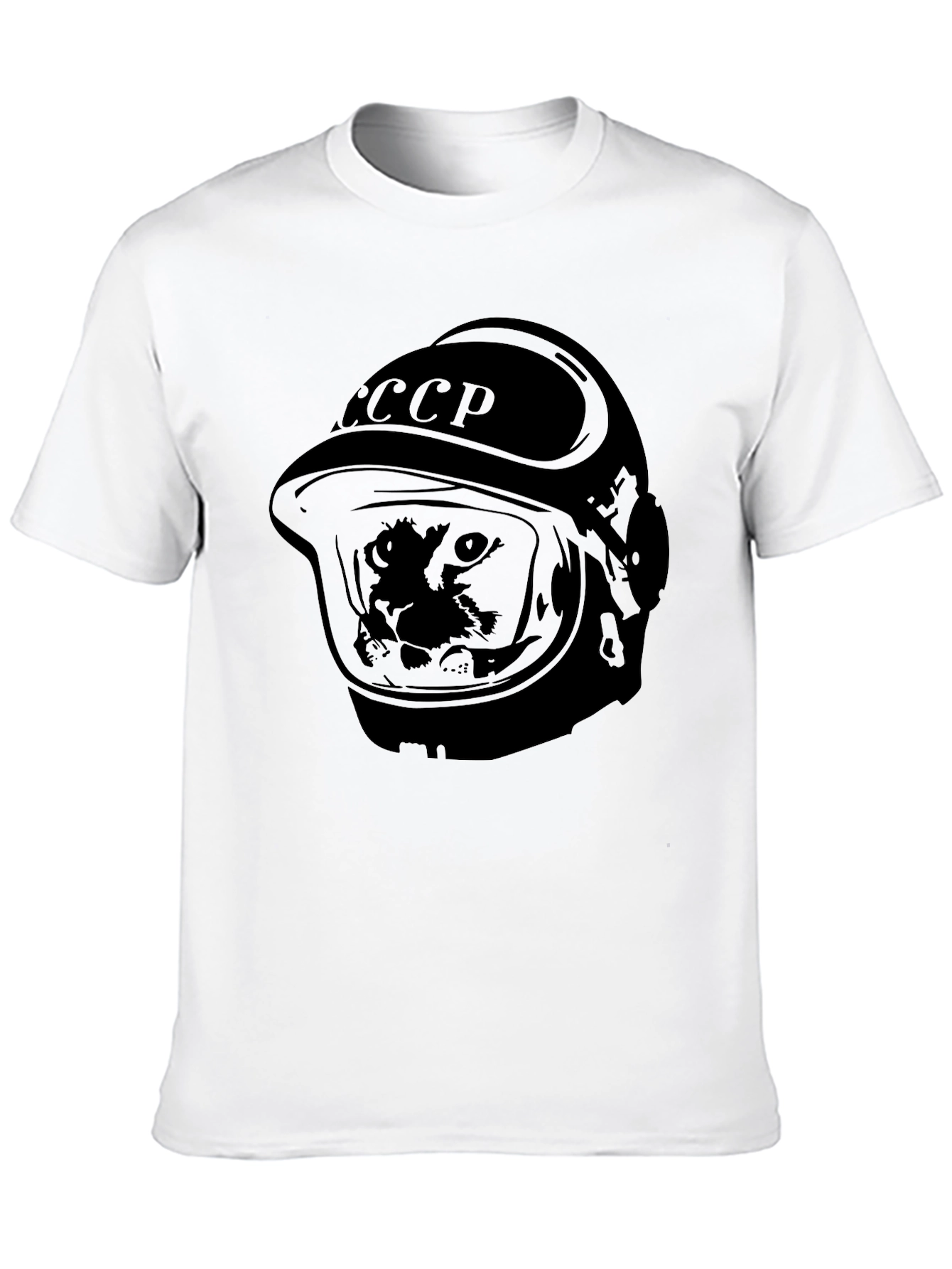 Black Soviet Space Dog T-Shirt - USSR Laika in Helmet view 10