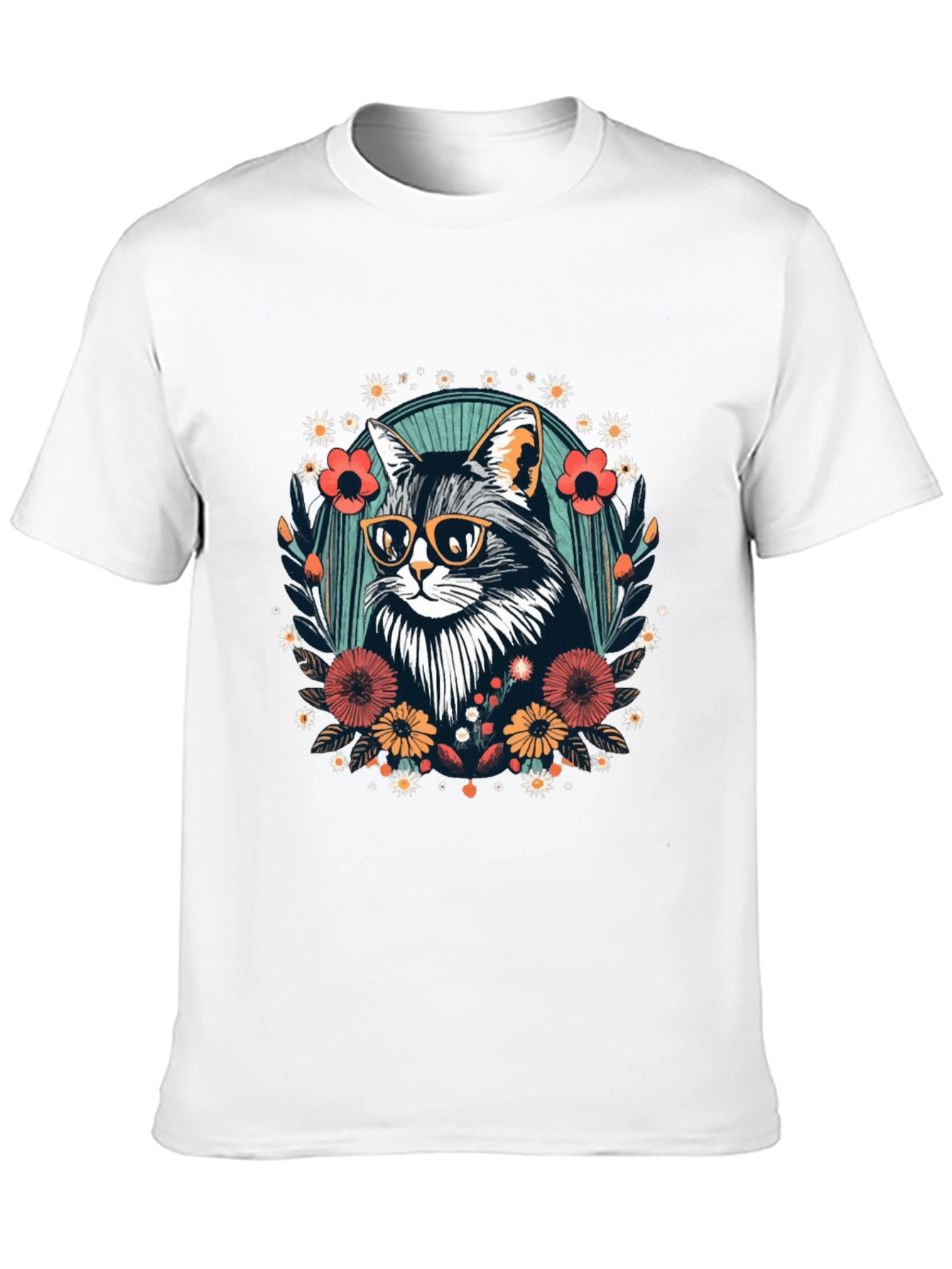 Black Cool Cat Floral Graphic T-Shirt - Unisex view 10