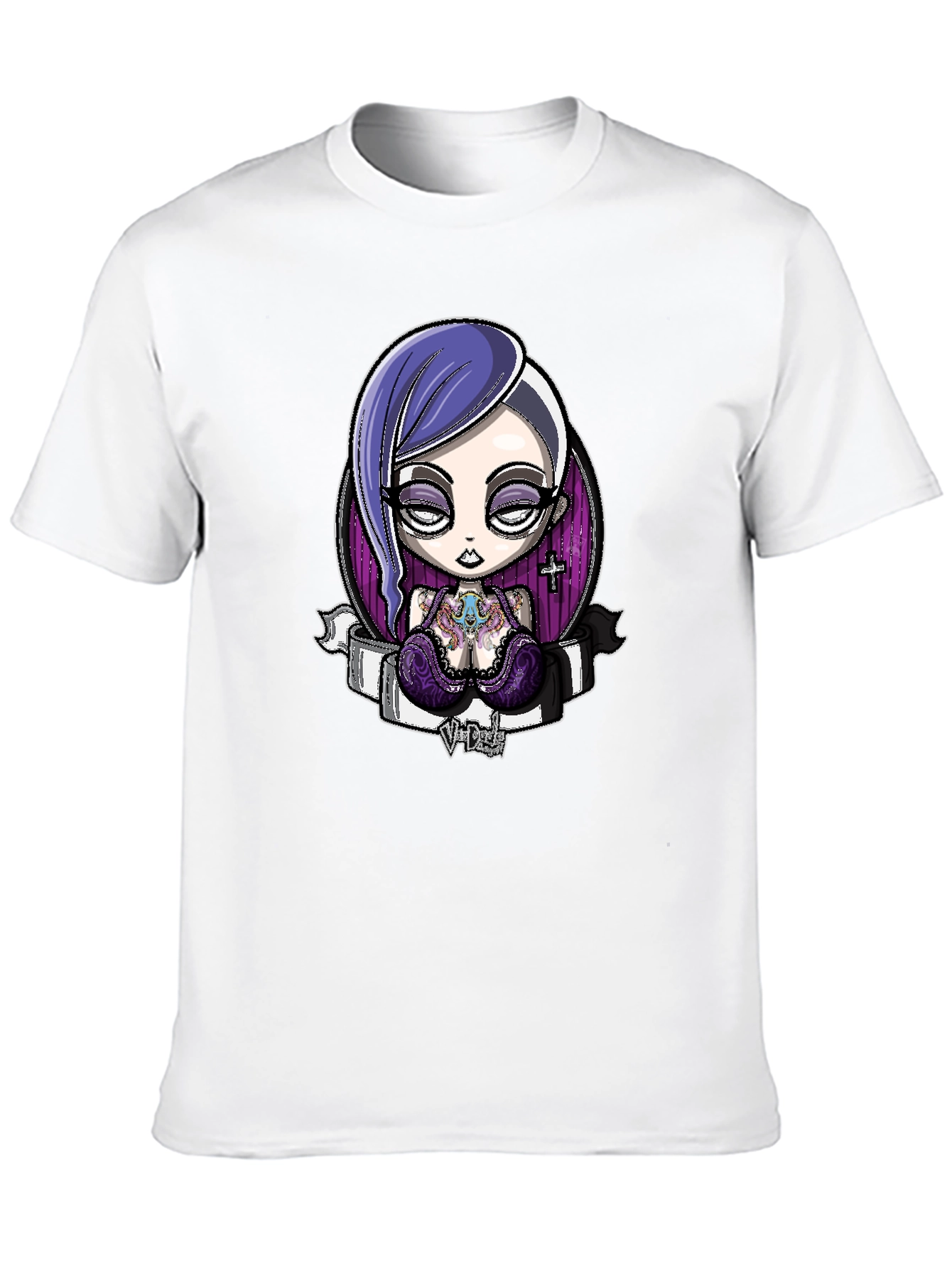 Black Gothic Cartoon Girl Graphic Black T-Shirt view 10