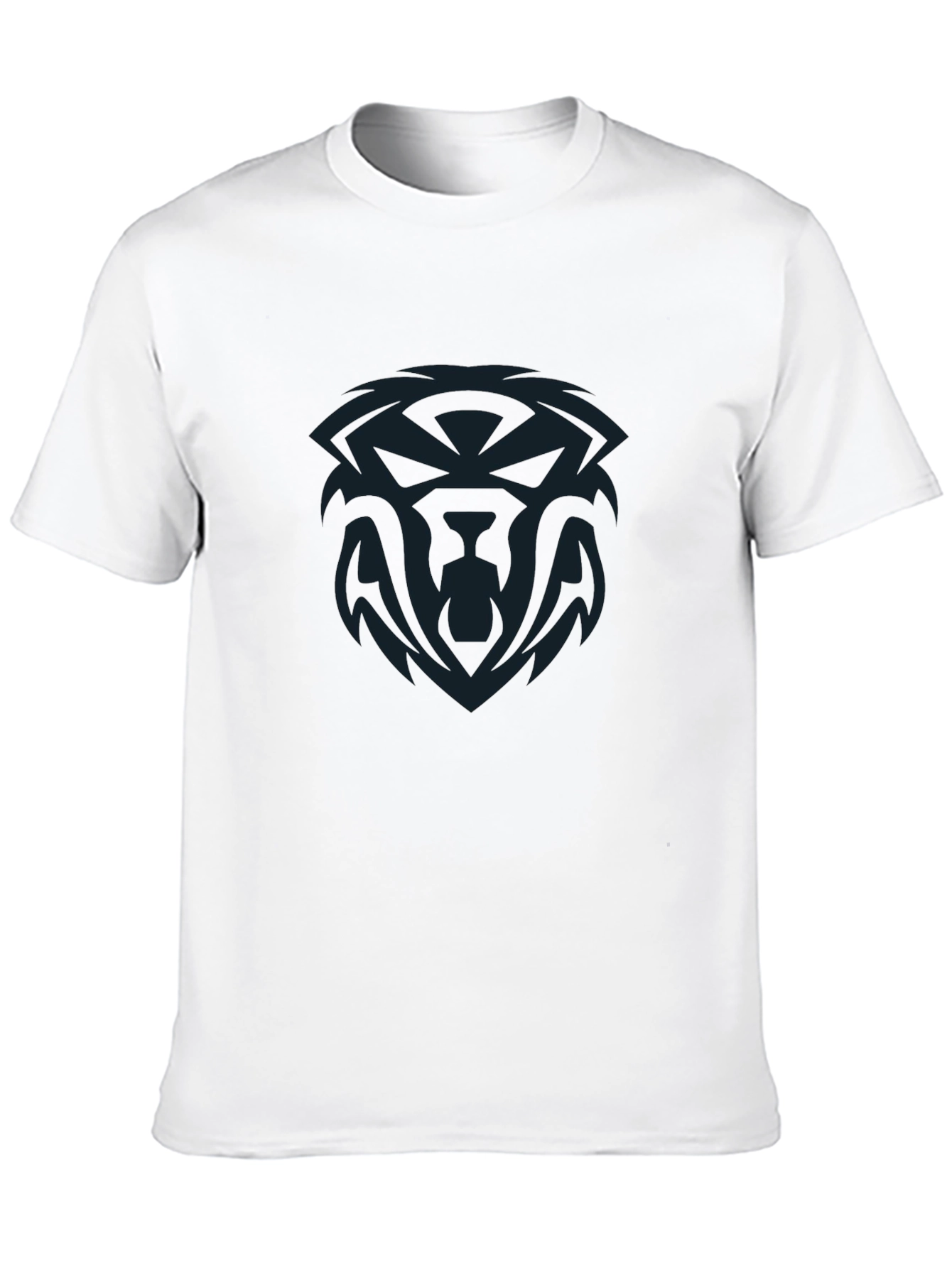 Black Men's Graphic Tee - Bold Tribal Lion Design, Casual Black T-Shirt view 10