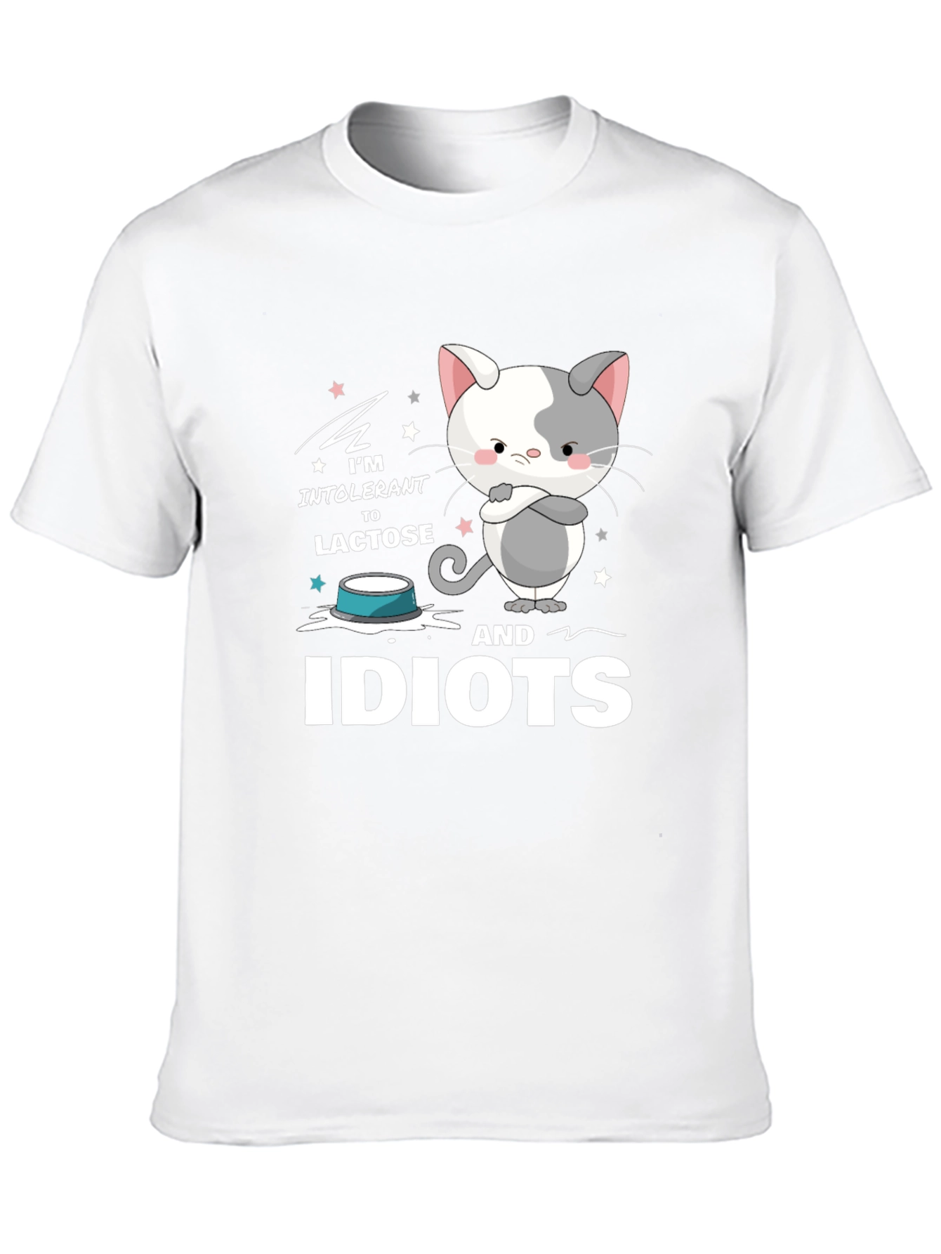Black Intolerant to Lactose and Idiots Funny Cat T-Shirt view 10