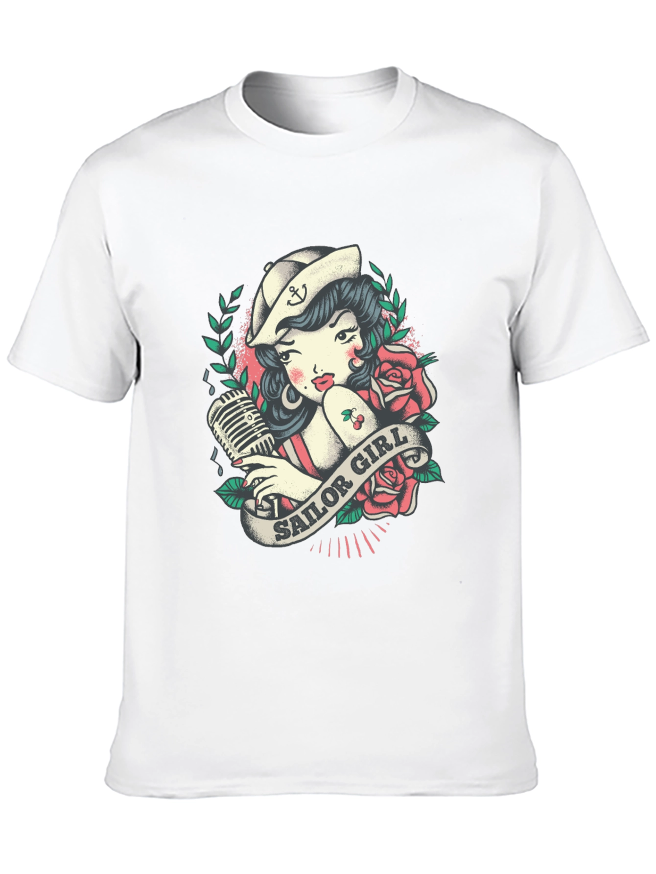 Black Sailor Girl Tattoo Graphic T-Shirt view 10