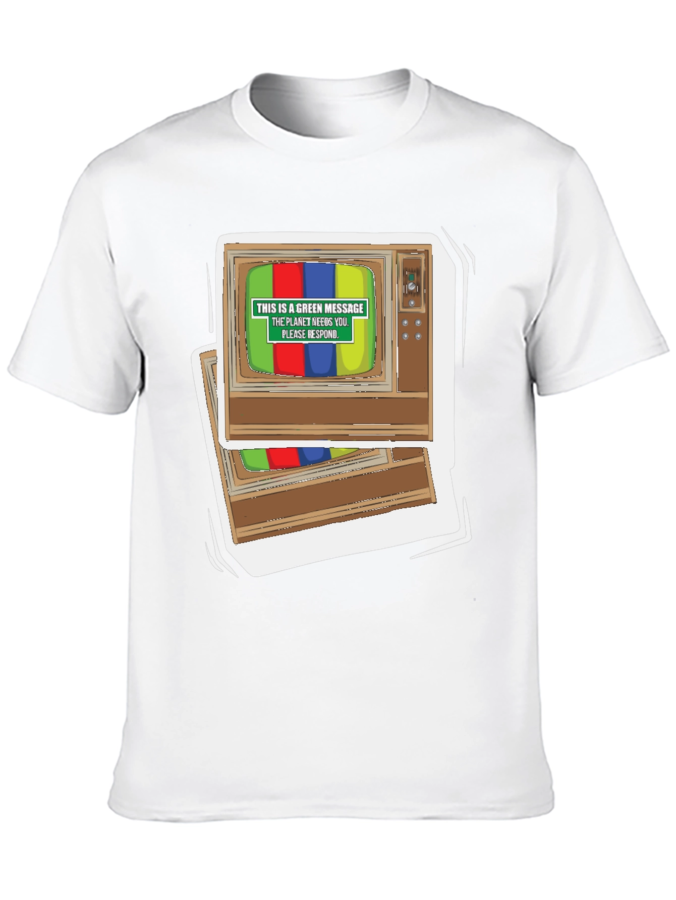 Black Retro TV Green Message Graphic Tee view 10
