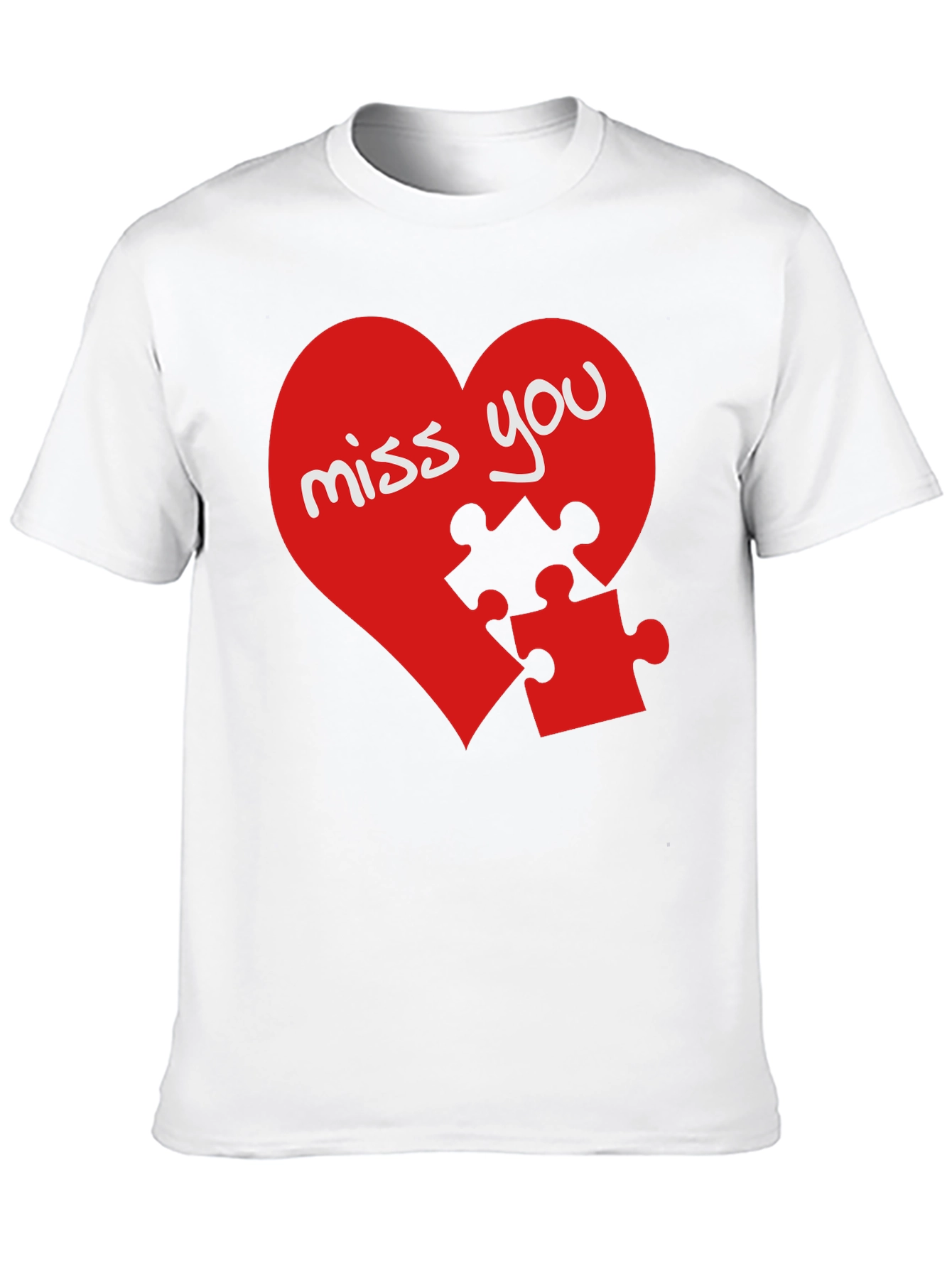 Black Miss You Heart Puzzle Piece Graphic Black T-Shirt view 10
