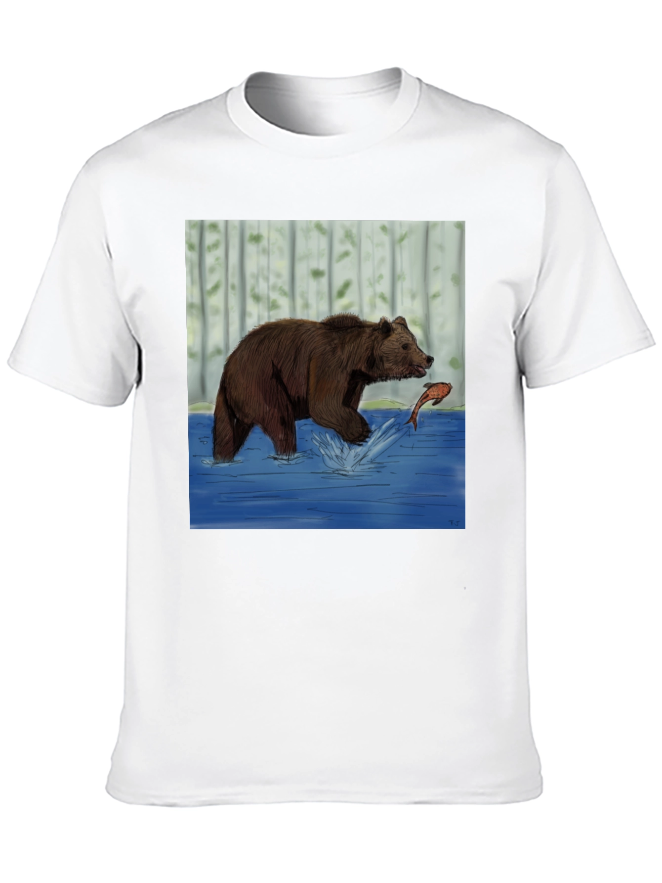 Black Bear and Fish Graphic Tee - Black Cotton Blend view 10