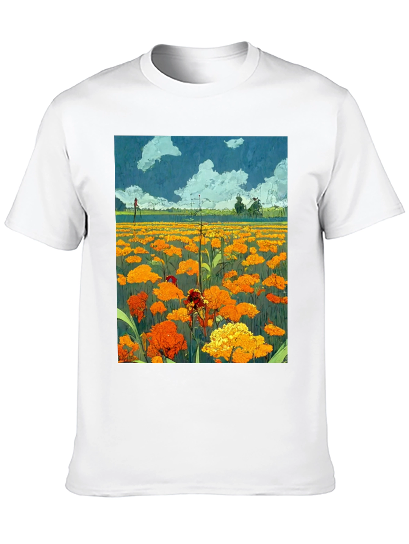Black Floral Field Print Black T-Shirt view 10