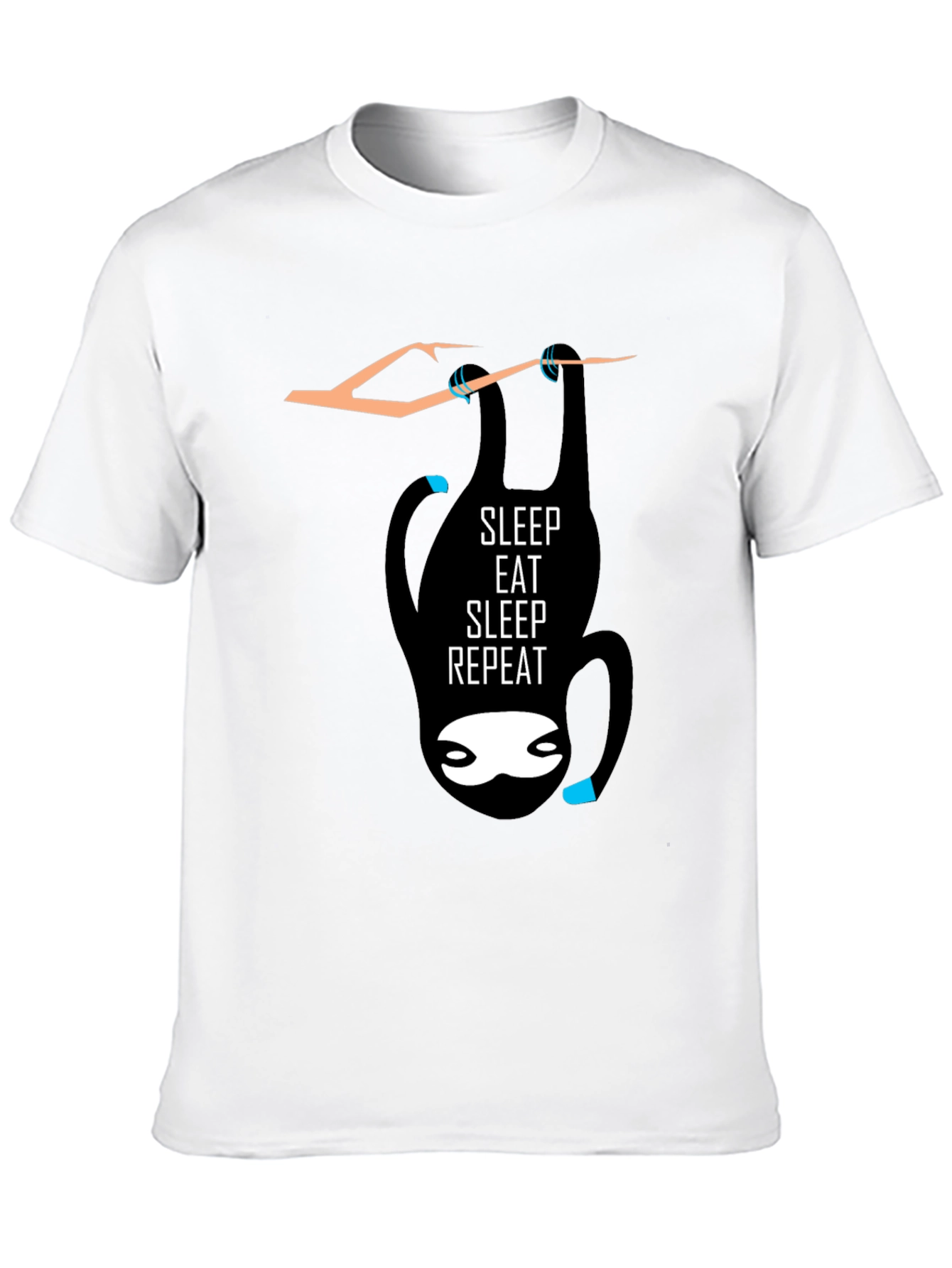 Black Sleep Eat Repeat Sloth Graphic Tee - Black Cotton Casual T-Shirt view 10