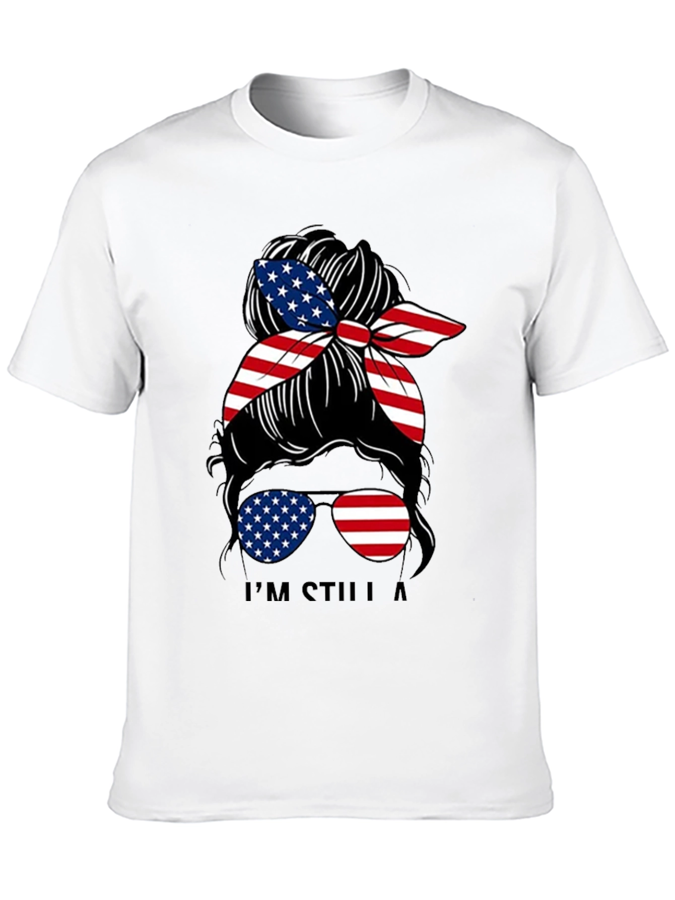 Black Patriotic Messy Bun T-Shirt - American Flag view 10