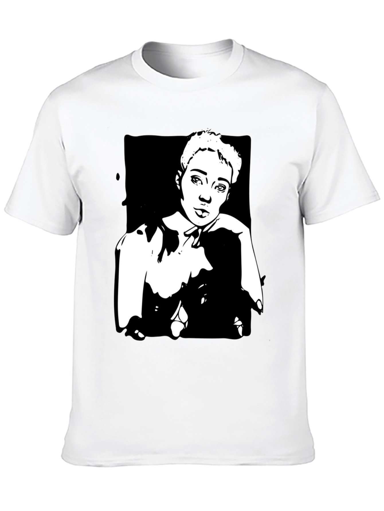 Black Black T-Shirt with Unique Portrait Graphic view 10