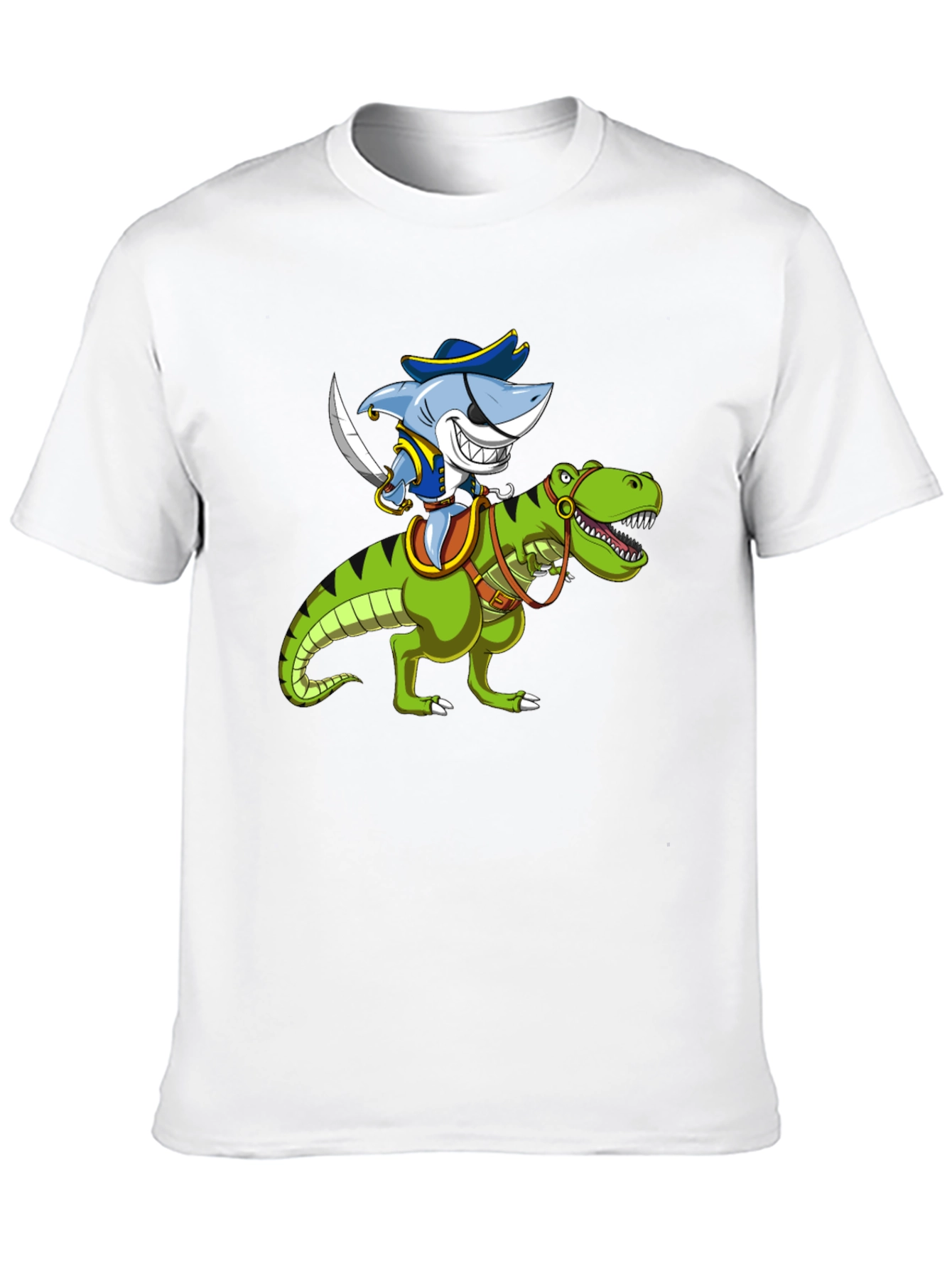 Black Shark Pirate Riding Dinosaur Graphic T-Shirt view 10