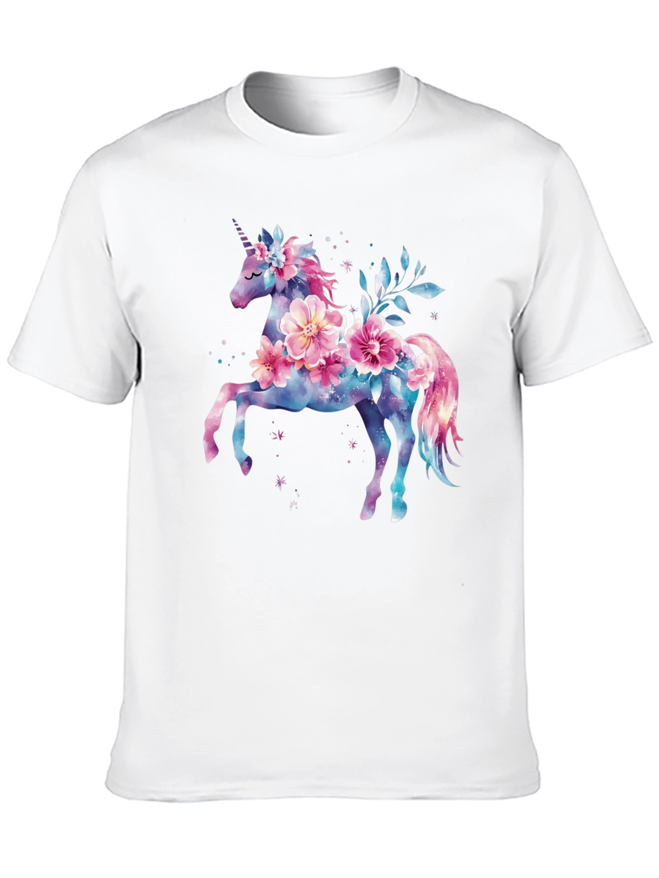 Floral Unicorn Graphic Tee - Black Cotton Blend Shirt - 10