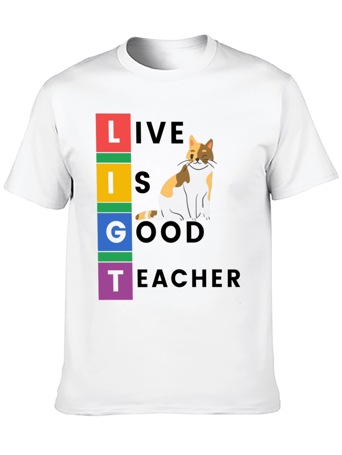 Black Live Is Good Cat Teacher Graphic Tee view 10