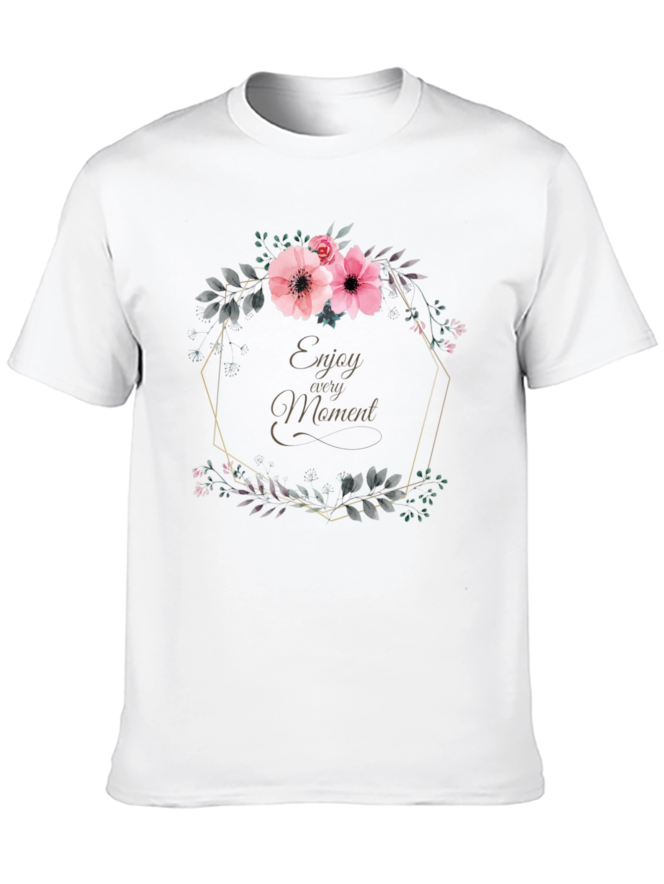 Black Floral Wreath Enjoy Every Moment Black T-Shirt view 10