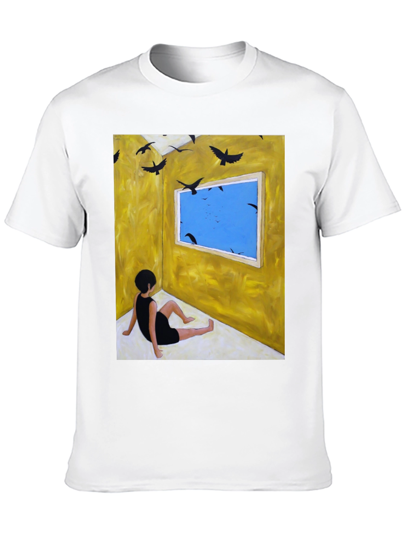 Black Artistic Crow Window Graphic Tee view 10