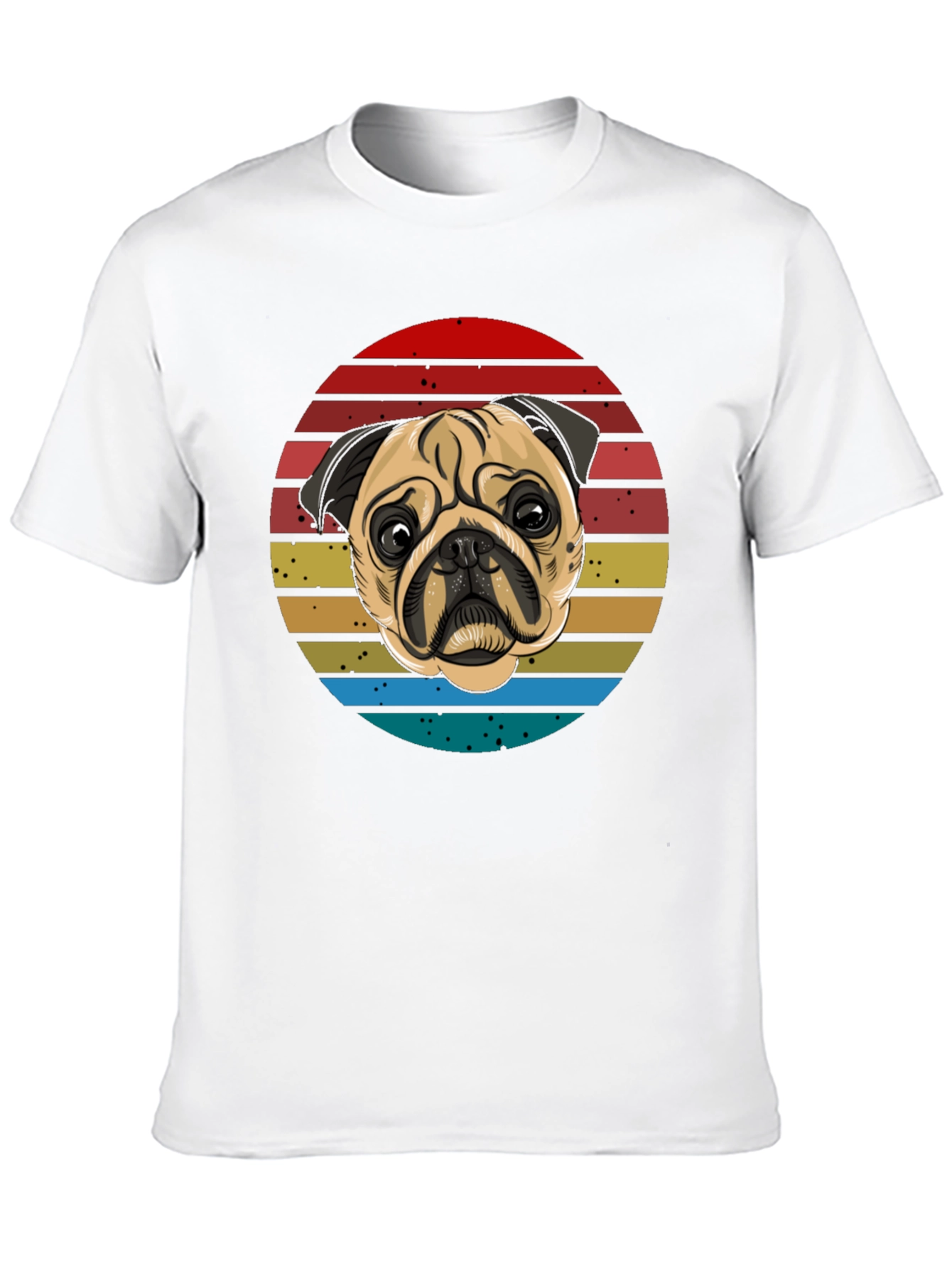 Black Pug Retro T-Shirt, Black Cotton Tee view 10