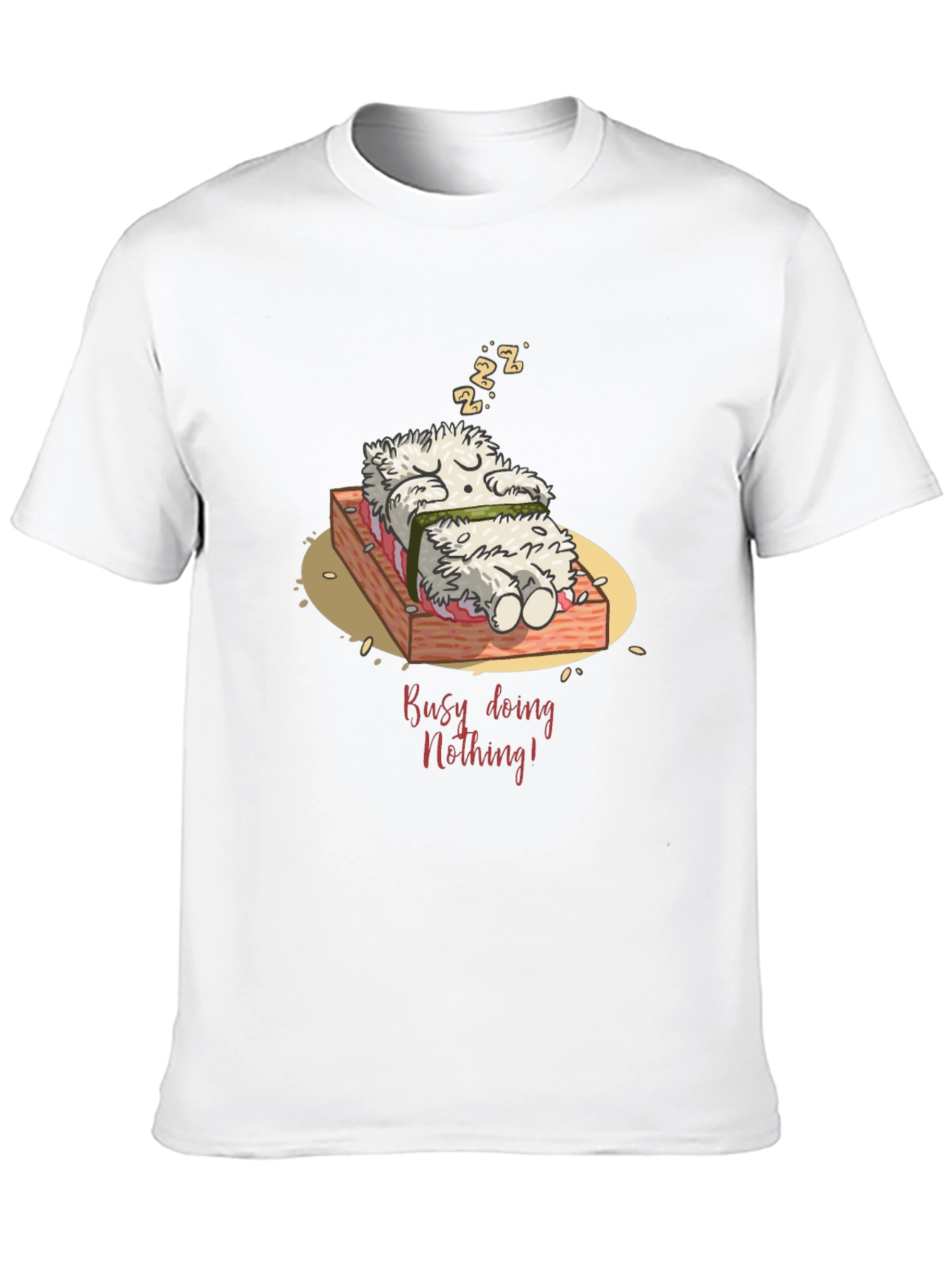 Black Funny "Busy Doing Nothing" Sushi Sleeping T-Shirt view 10