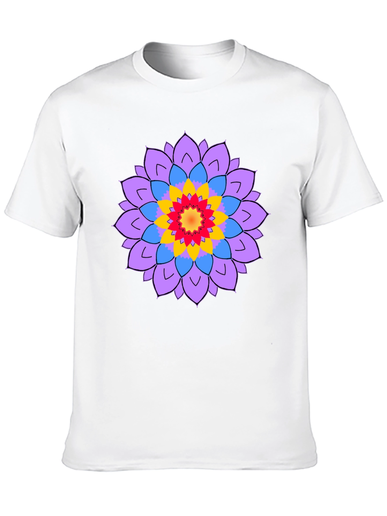 Black Men's Black T-Shirt with Mandala Flower Design view 10