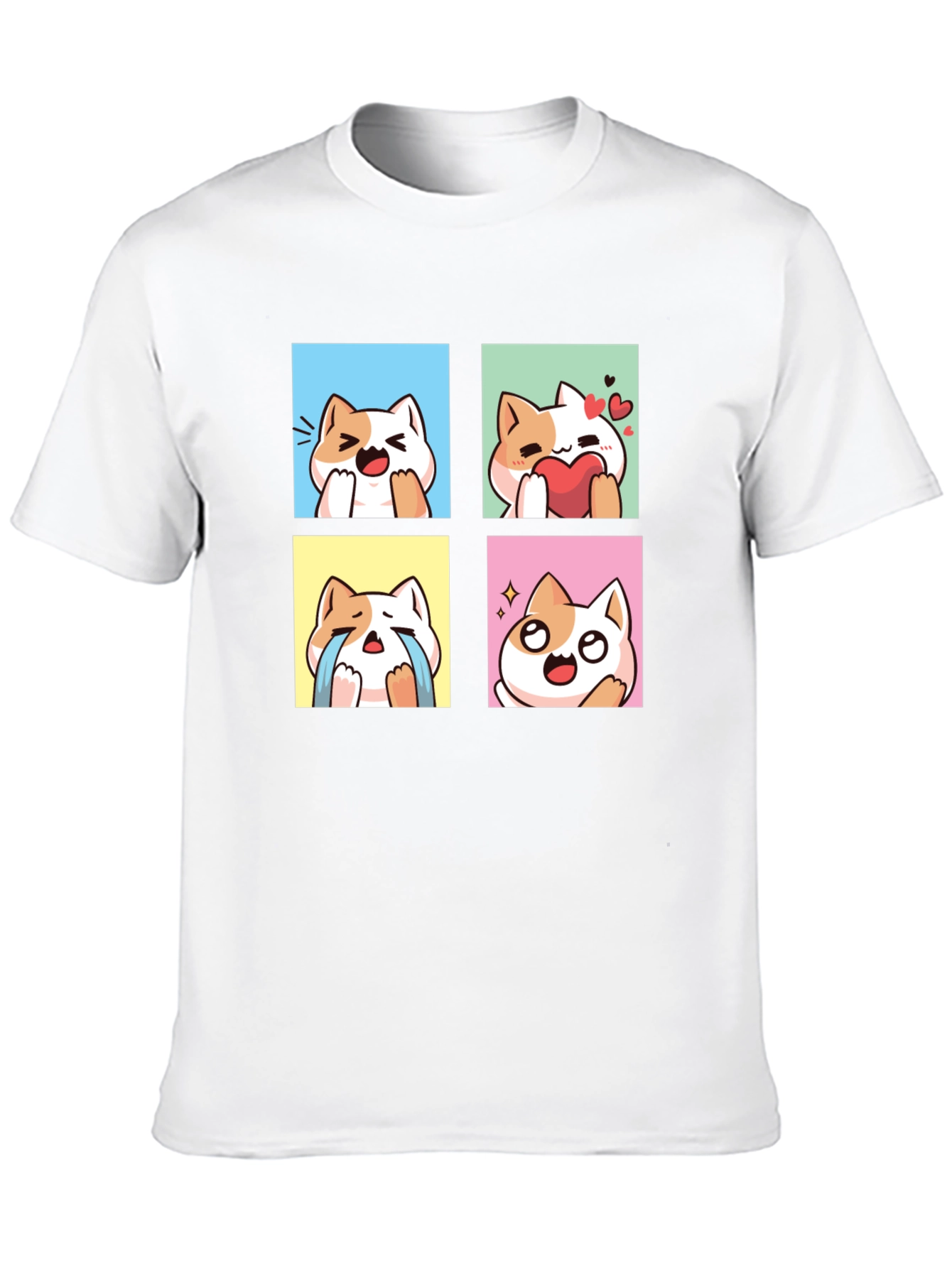 Black Cute Kawaii Cat Emotion T-Shirt view 10