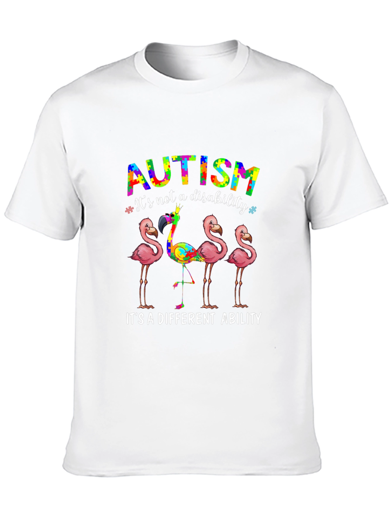 Black Autism Awareness Flamingo Graphic T-Shirt view 10