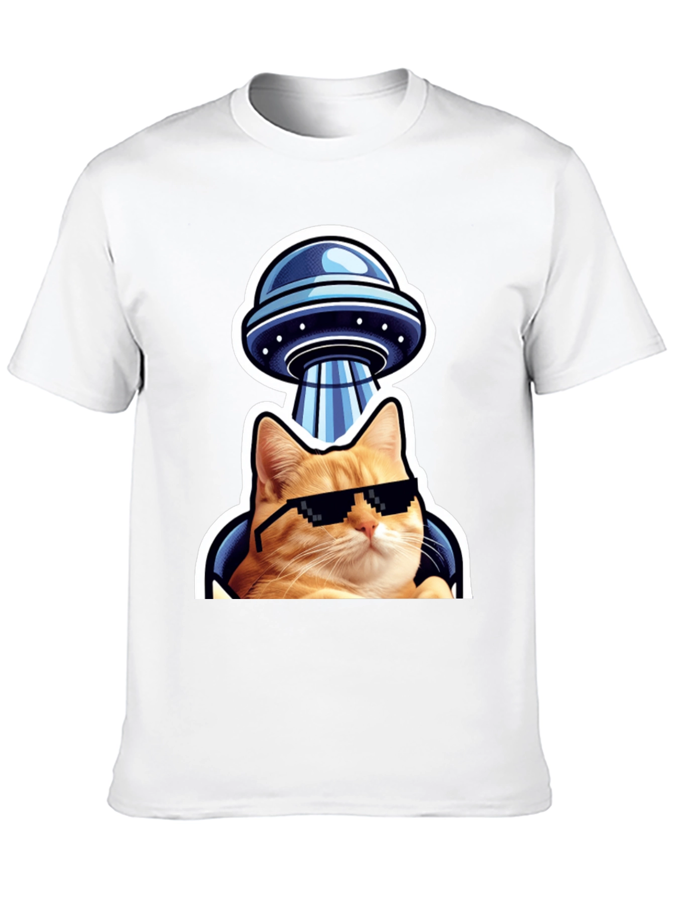 Black Cool Cat UFO T-Shirt - Black Cotton Tee view 10