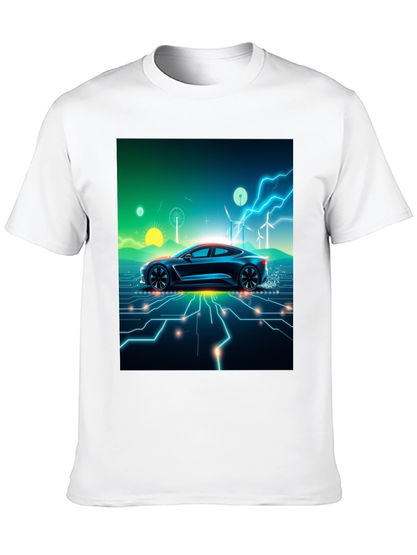 Black Electric Car T-Shirt - Futuristic Style view 10