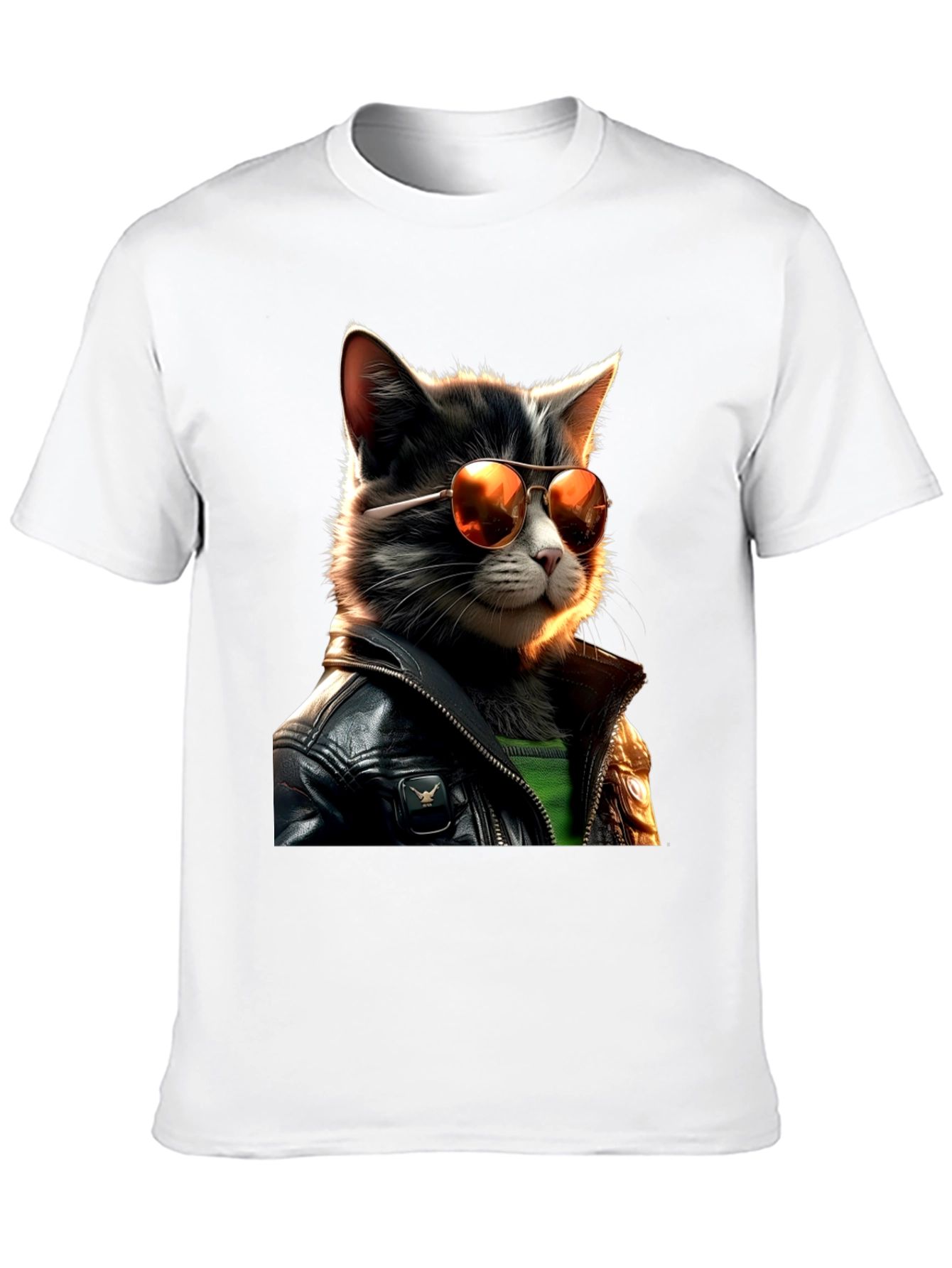 Black Cool Cat in Leather T-Shirt view 10
