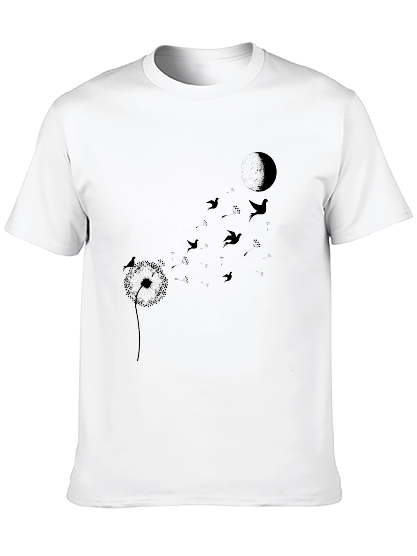 Black Dandelion Bird T-Shirt - Black Crew Neck view 10