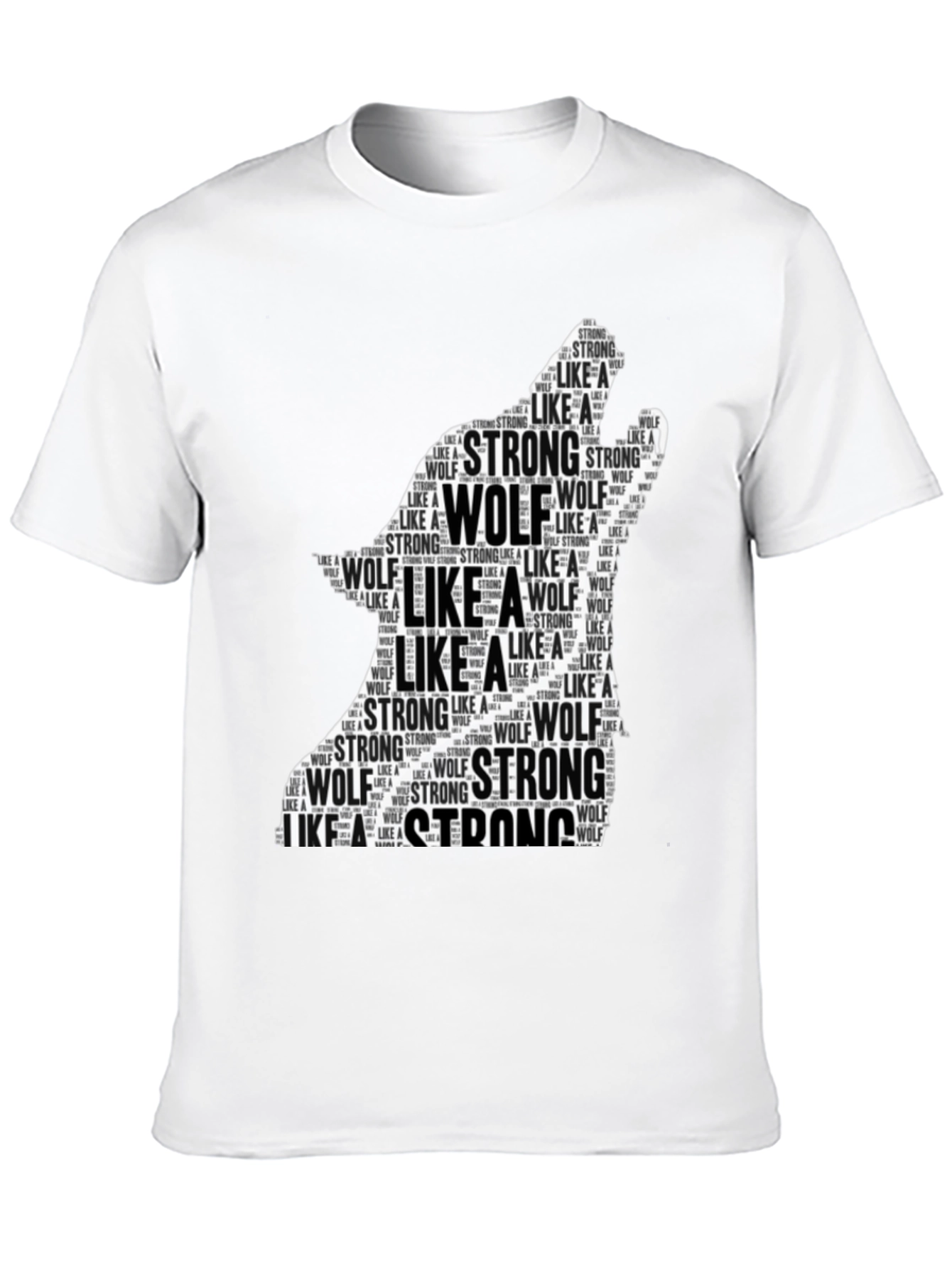Black Wolf Silhouette Word Art T-Shirt - Strong Like a Wolf Tee view 10