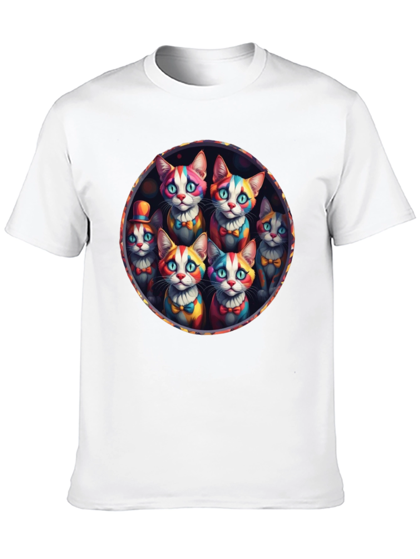 Black Colorful Clown Cats Graphic Tee - Unique Design view 10