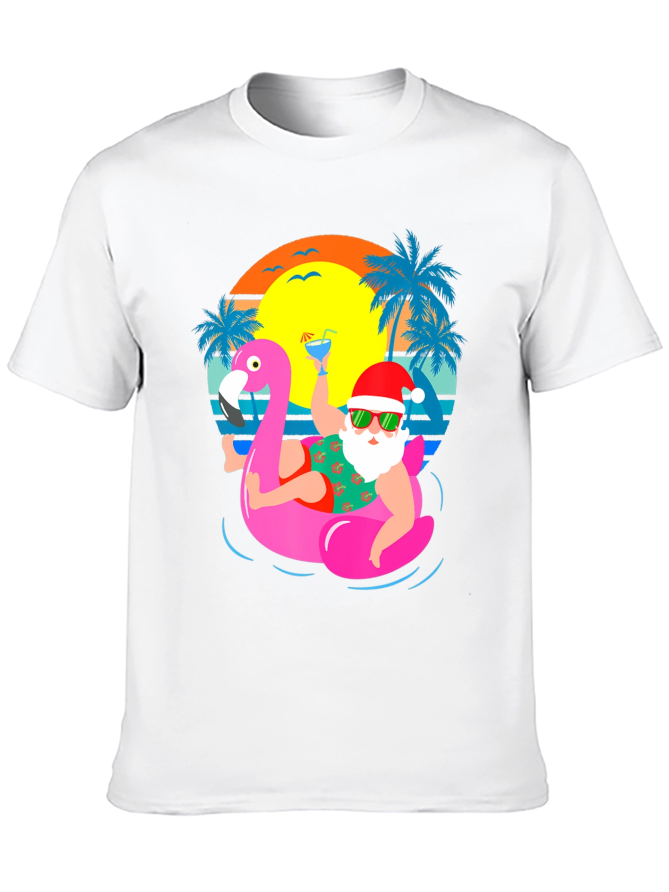 Santa Flamingo Pool Party Graphic T-Shirt - 10