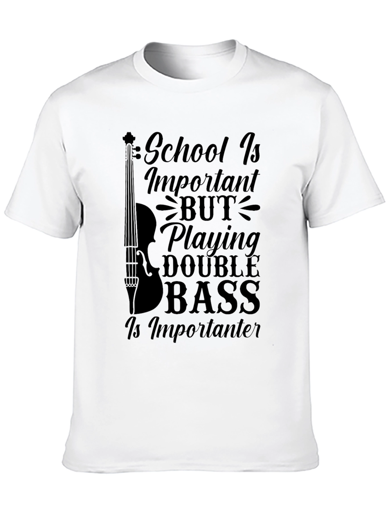 Black Double Bass Player T-Shirt: School is Important! view 10