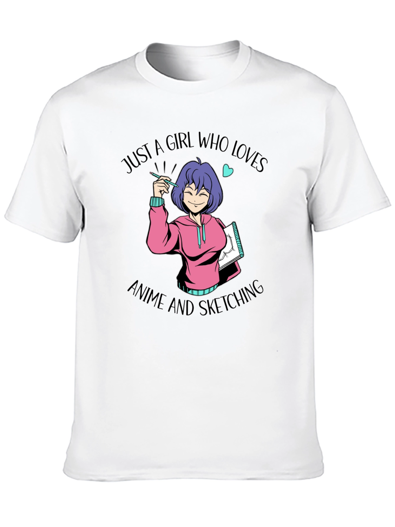 Black Anime Sketching Girl Graphic T-Shirt view 10