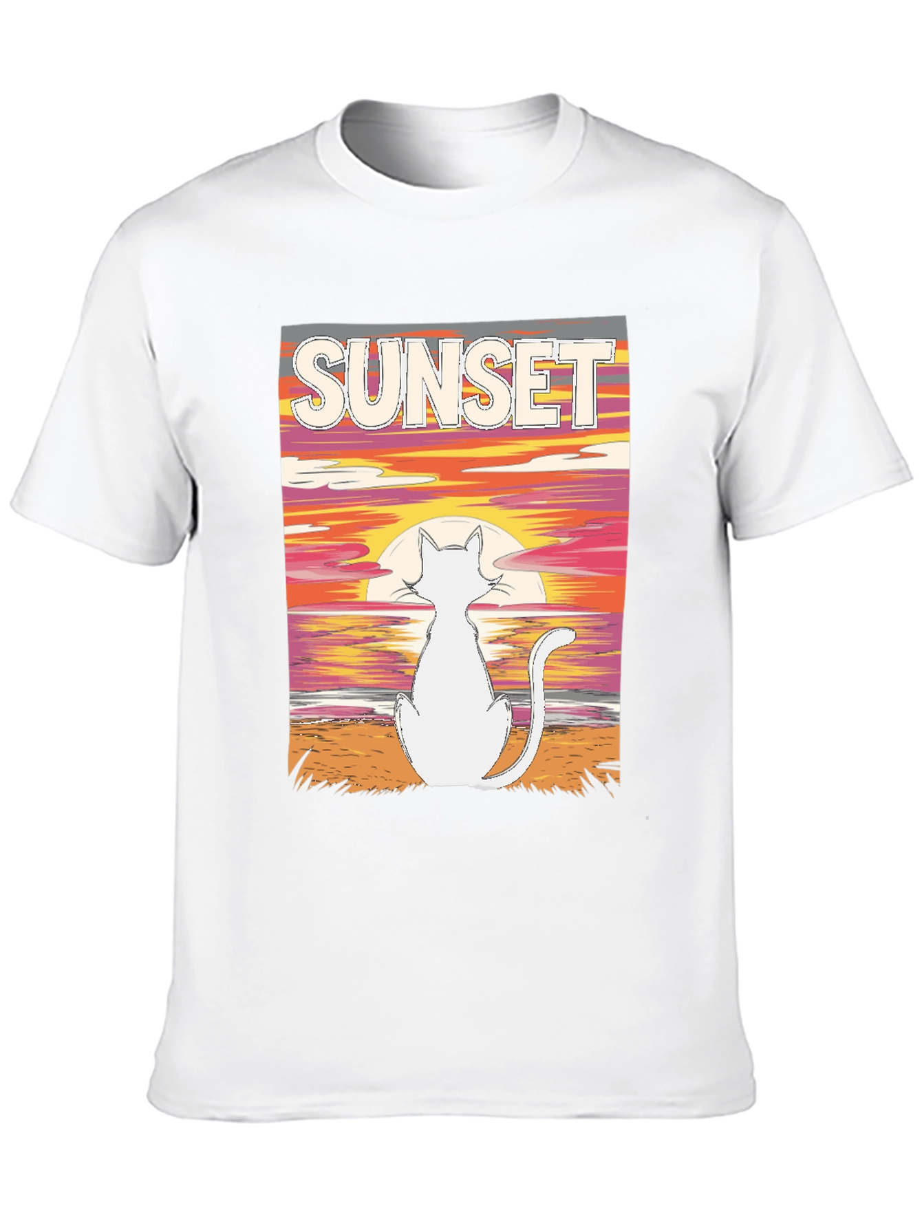 Black Sunset Cat Graphic Tee - Black Cotton T-Shirt view 10