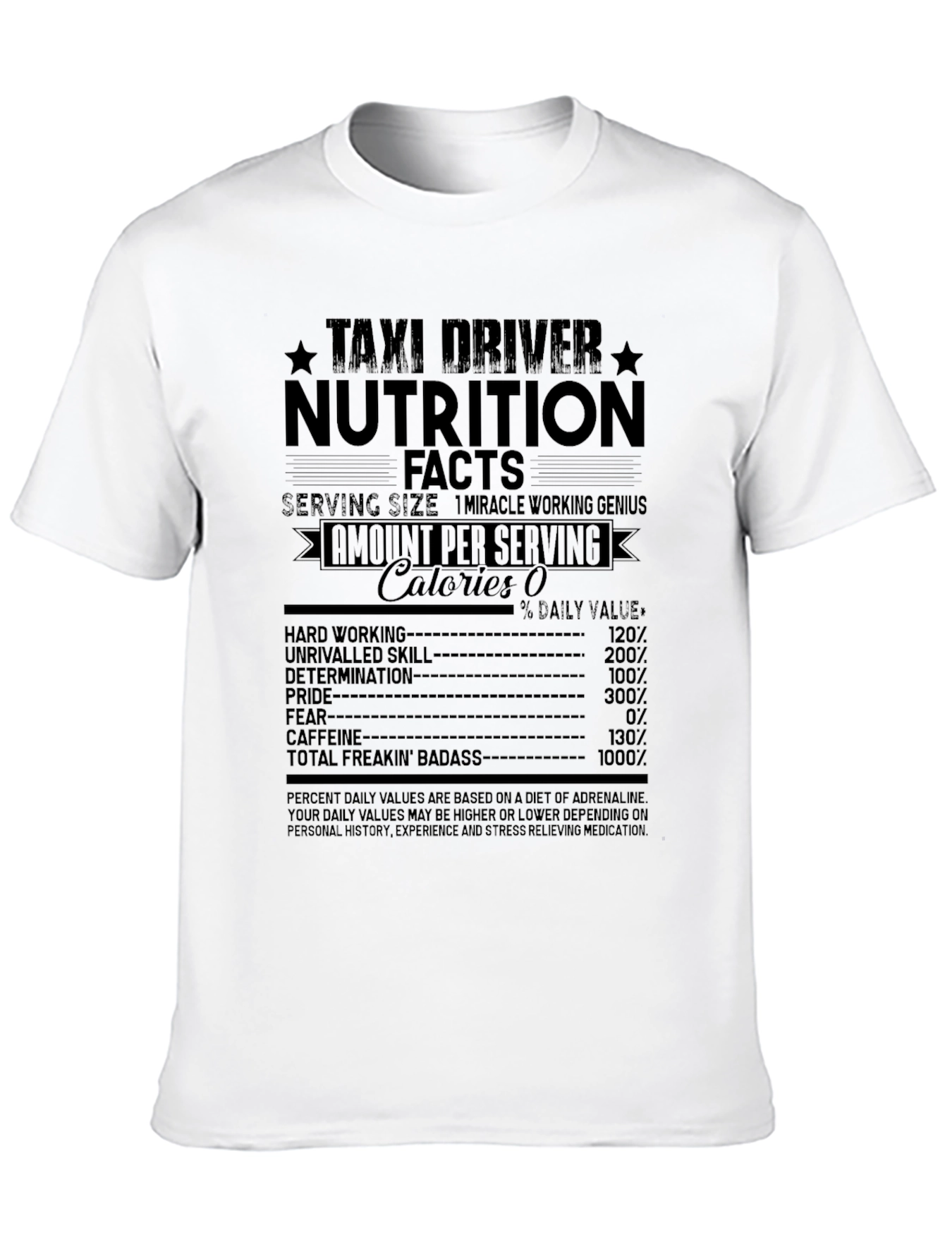 Black Taxi Driver Nutrition Facts Graphic T-Shirt view 10