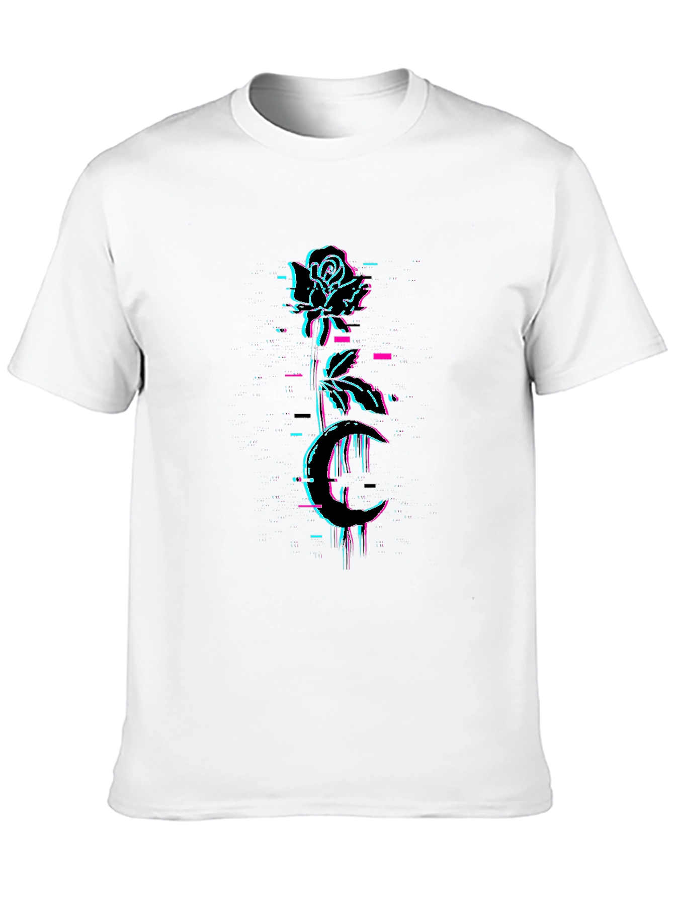 Black Rose & Moon Glitch Graphic Black Tee view 10